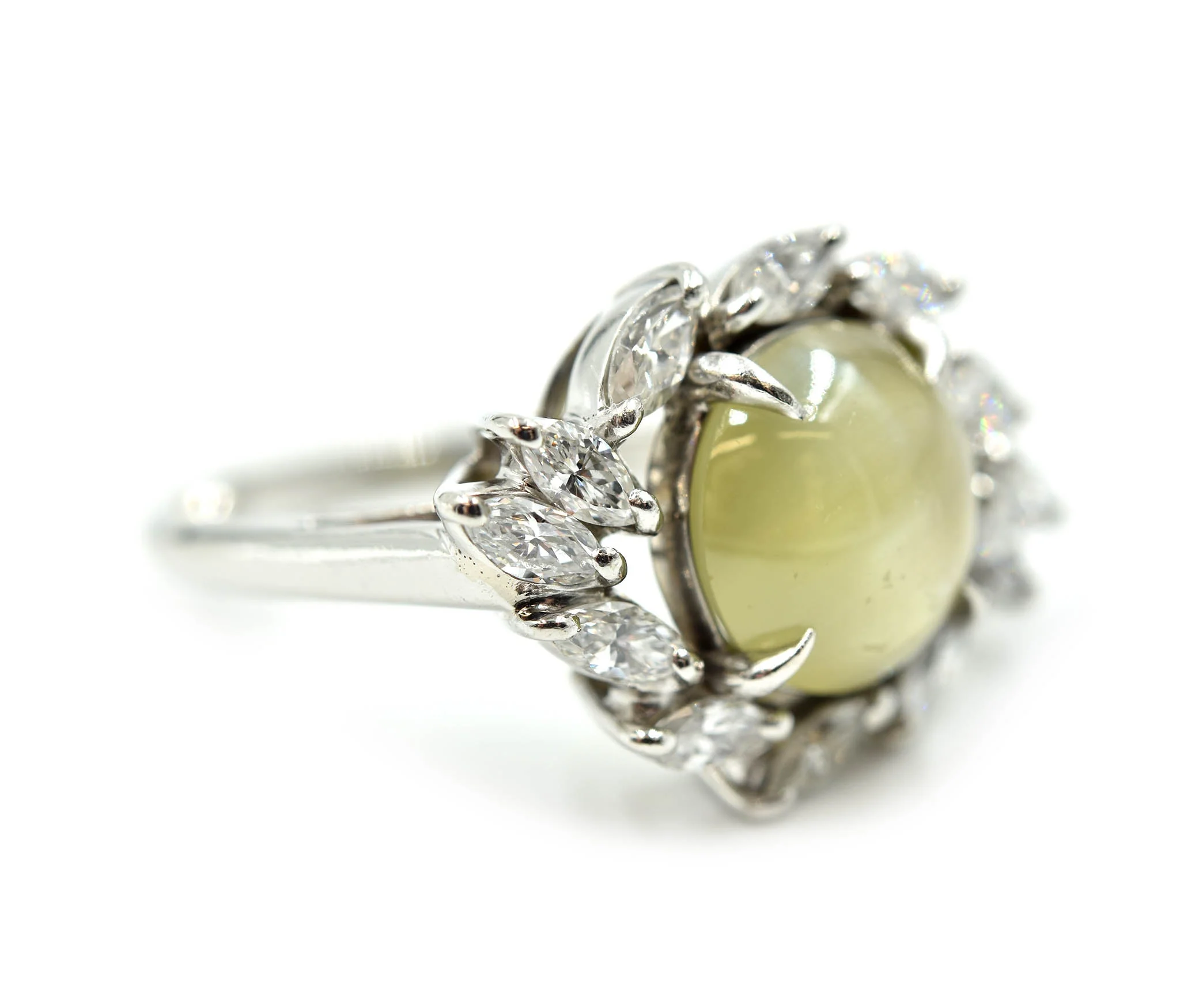 Ladies Cat Eye Chrysoberyl and Marquise Diamond Platinum Fashion Ring - Image 2