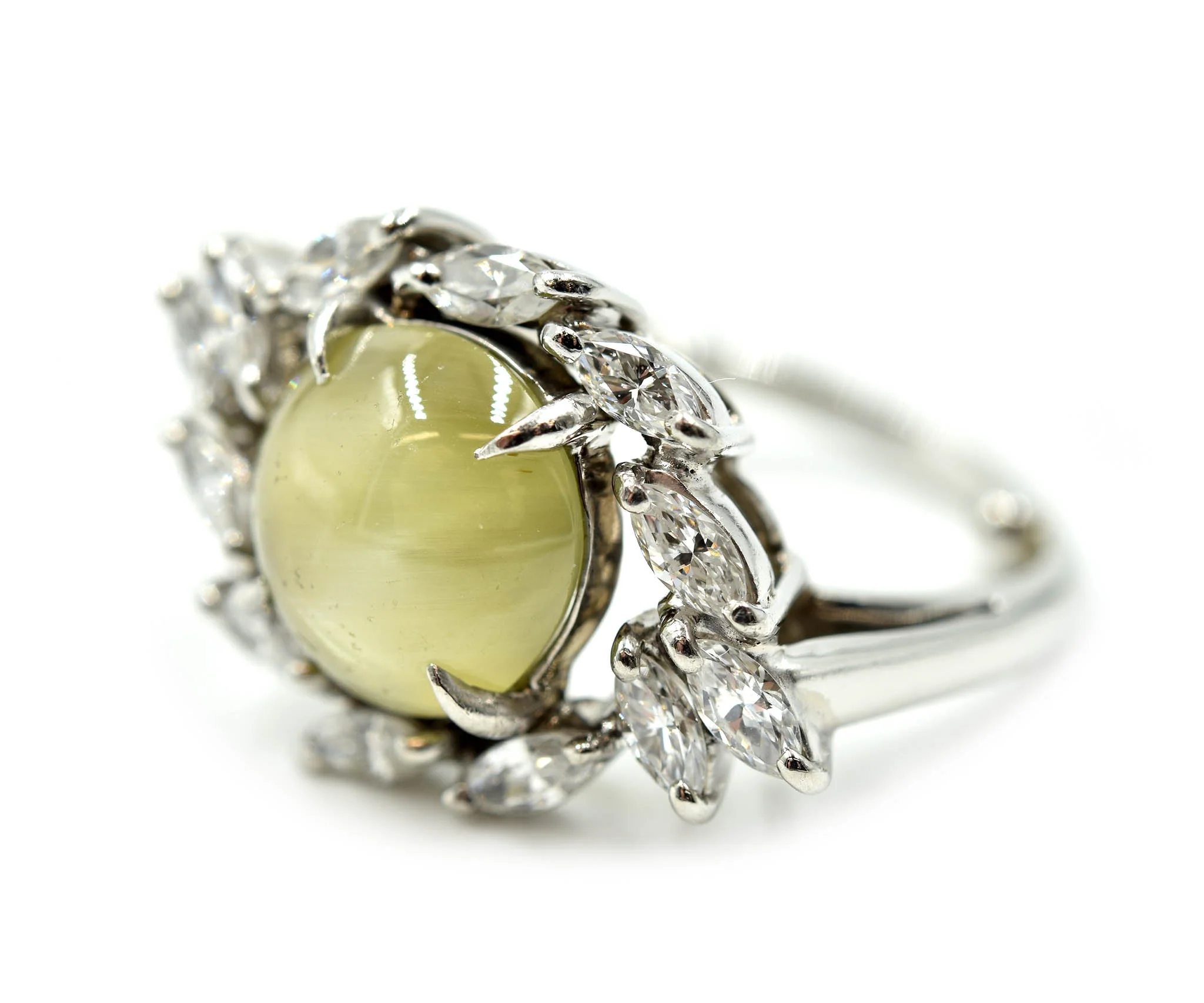 Ladies Cat Eye Chrysoberyl and Marquise Diamond Platinum Fashion Ring - Image 3