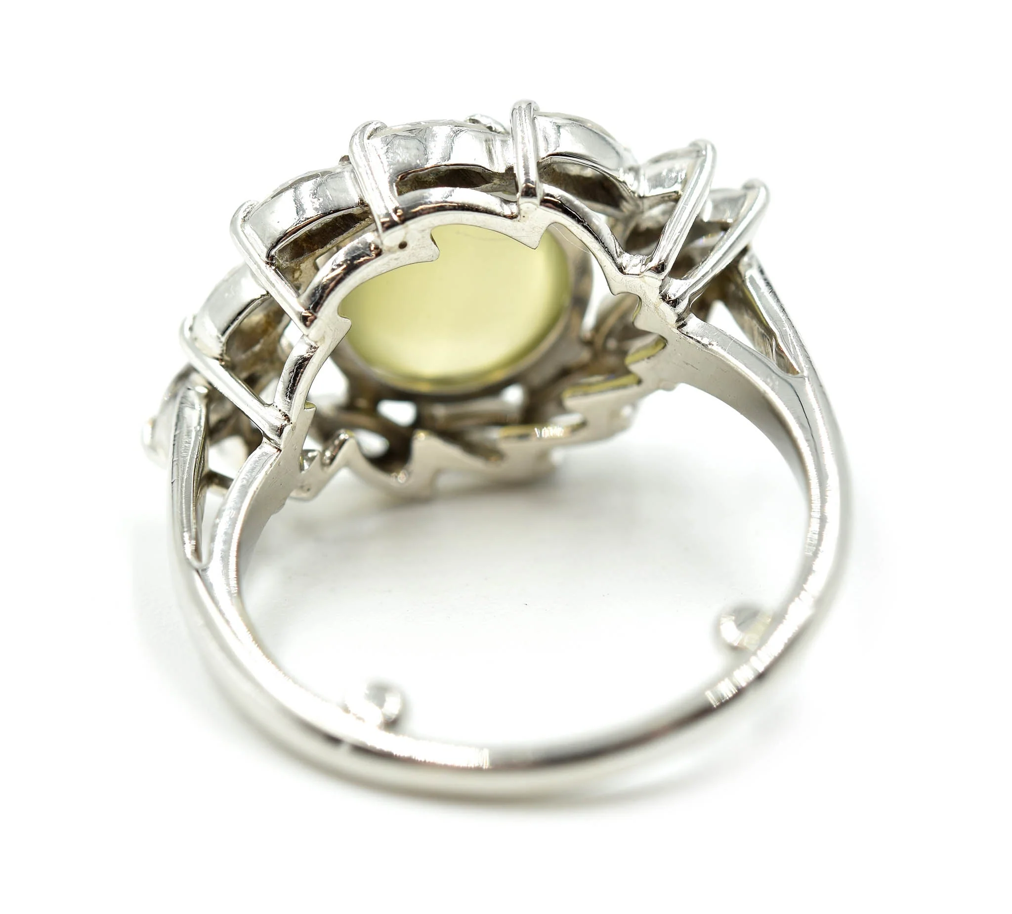Ladies Cat Eye Chrysoberyl and Marquise Diamond Platinum Fashion Ring - Image 4