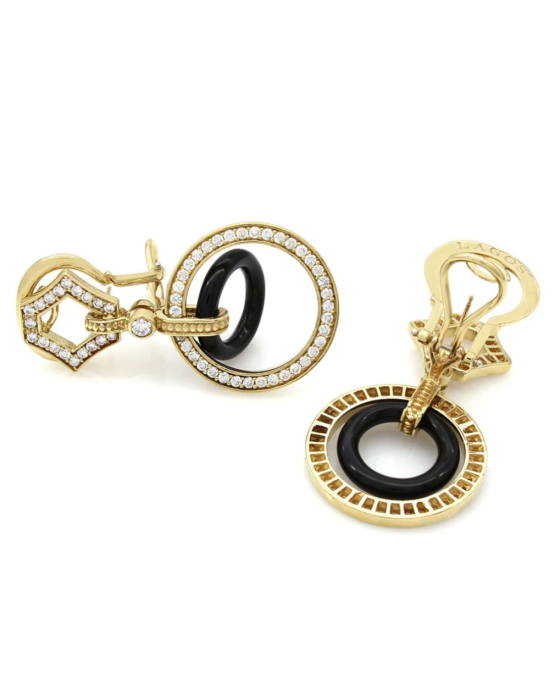 Lagos Diamond and Black Onyx Drop Earrings - Image 2