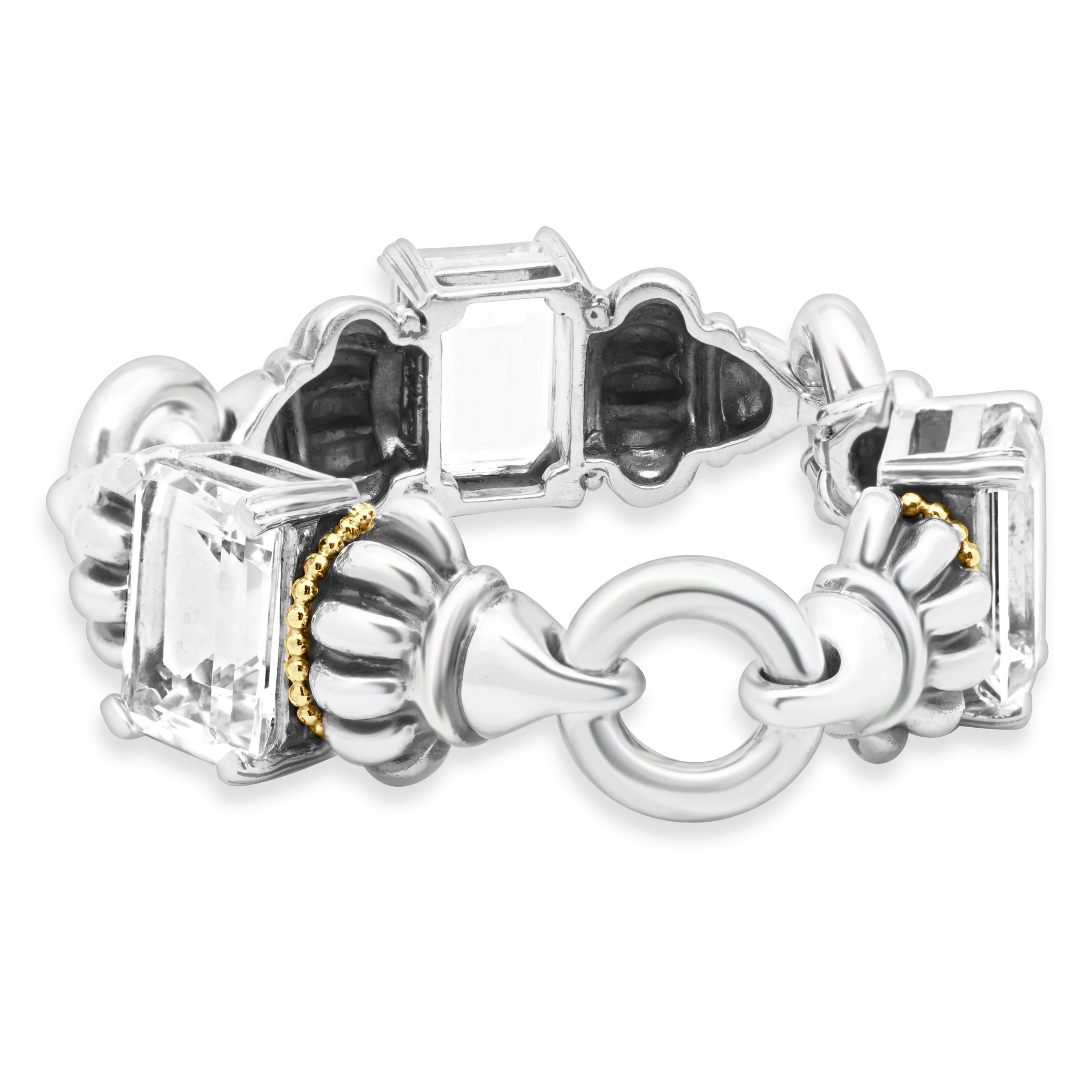 Lagos Sterling Silver & 18 Karat Yellow Gold Caviar G Lacier White Topaz Bracelet - Image 2