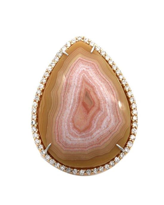 Landscape Agate and Diamond Halo Pear Shaped Ring - Image 2