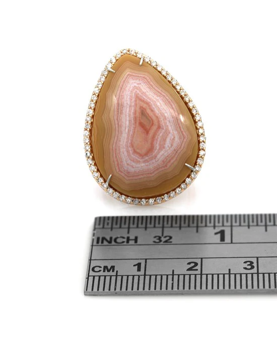 Landscape Agate and Diamond Halo Pear Shaped Ring - Image 3