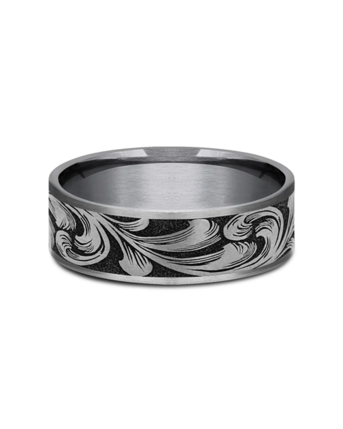Large Barrel Script Pattern Comfort Fit Band in Tantalum and Titanium - Image 2