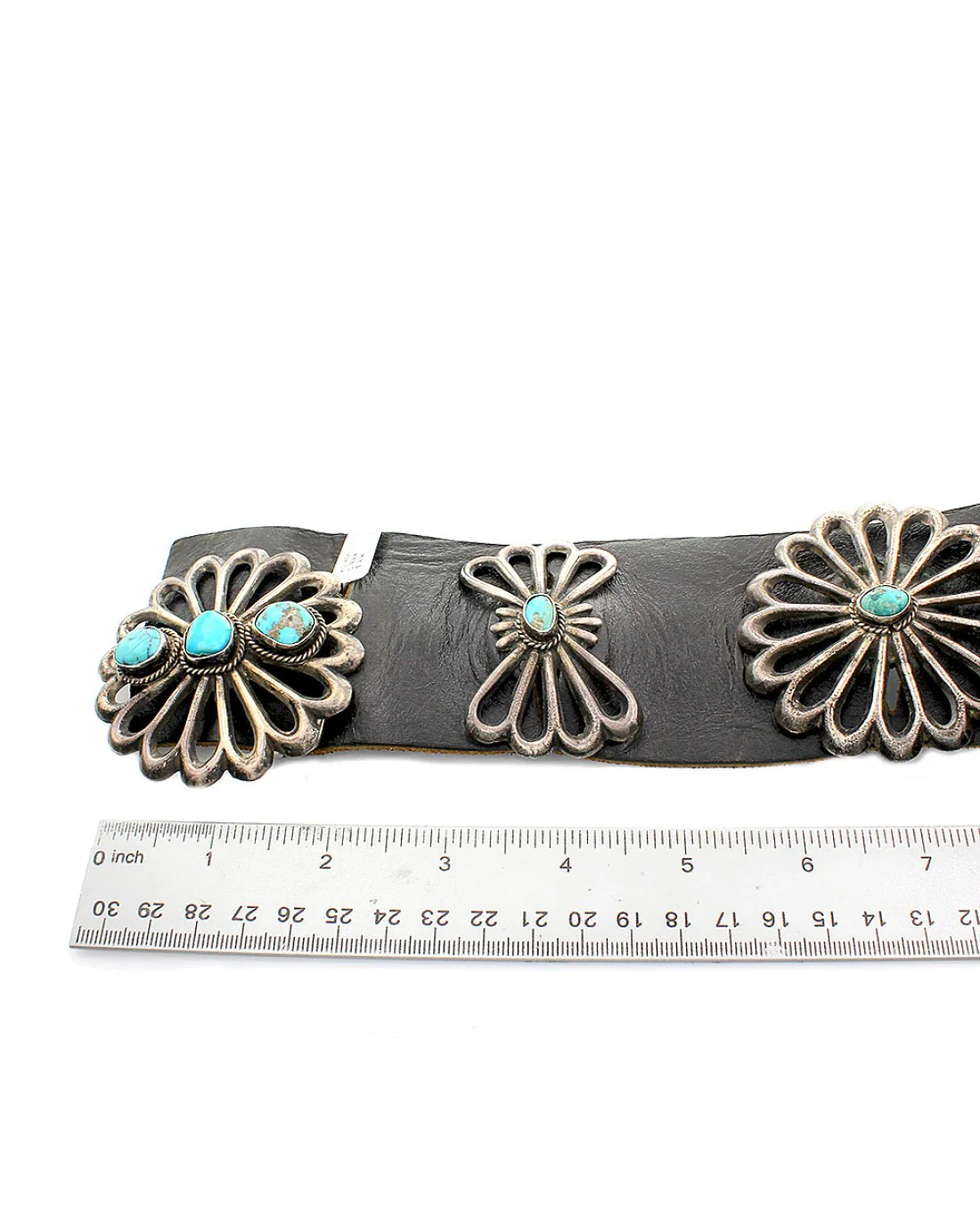 Large Navajo Sand Cast Sterling Silver Turquoise Concho Belt - Image 2