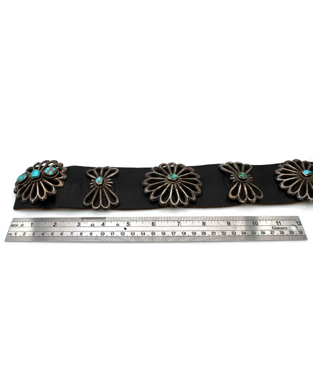 Large Navajo Sand Cast Sterling Silver Turquoise Concho Belt - Image 3