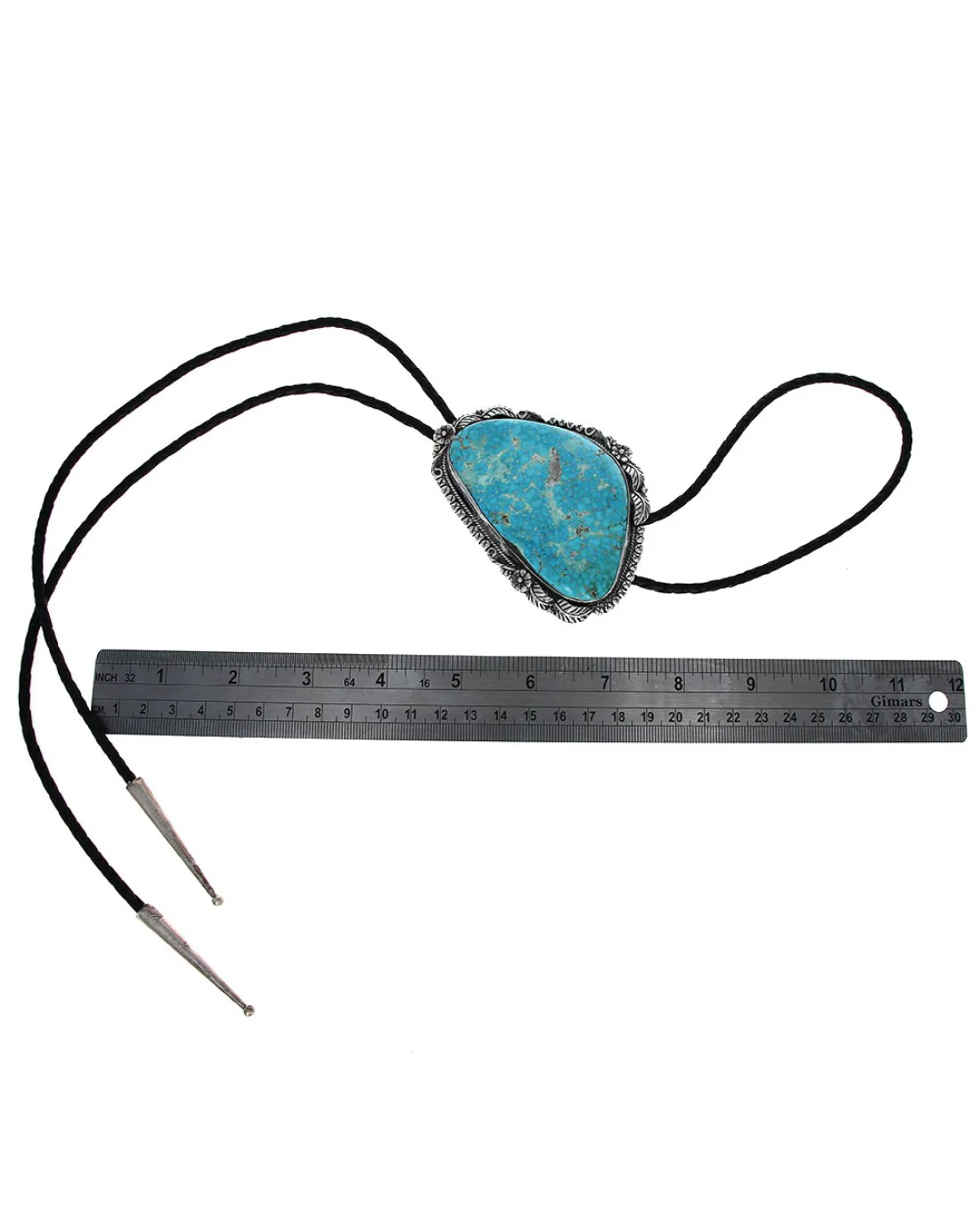 Large Navajo Sterling Silver & Turquoise Bolo Tie - Image 3
