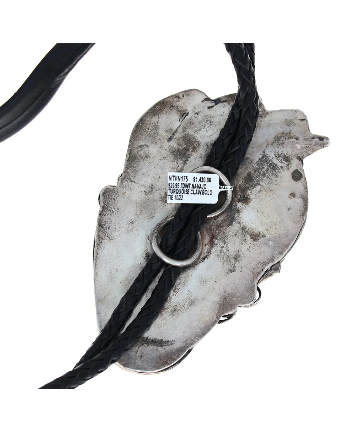 Large Navajo Sterling Silver Turquoise & Claw Bolo Tie - Image 2