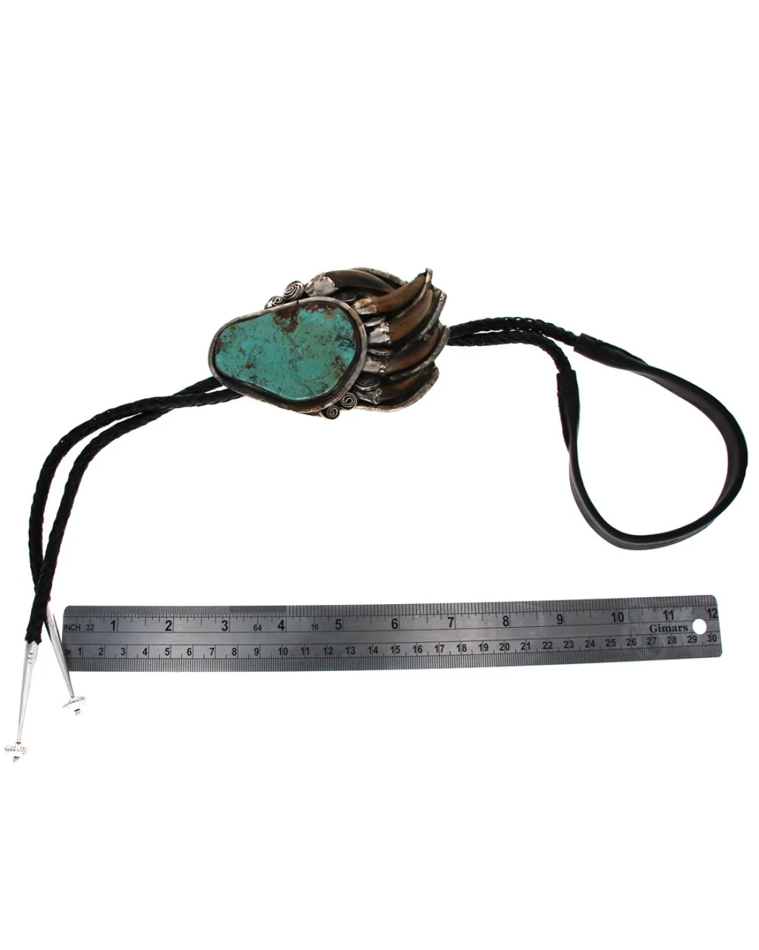 Large Navajo Sterling Silver Turquoise & Claw Bolo Tie - Image 3
