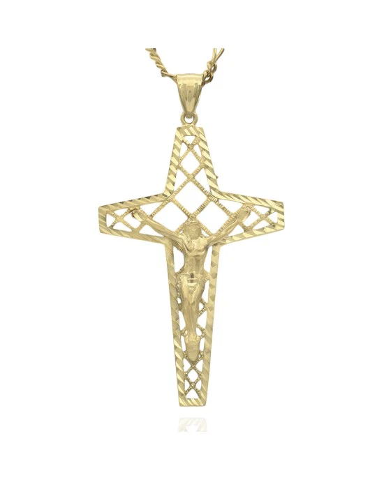 Large Open Cut Crucifix Necklace in Yellow Gold