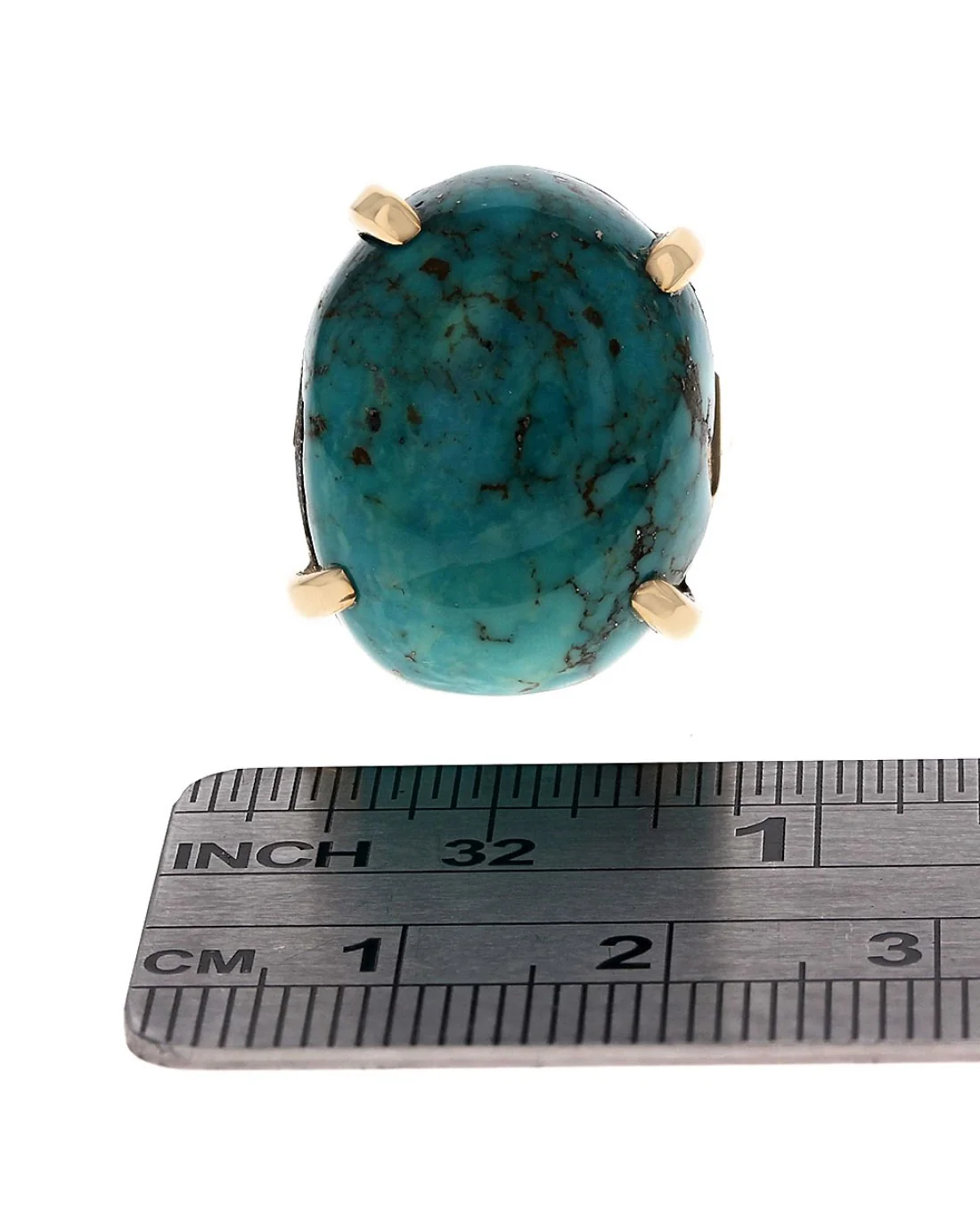 Large Oval Turquoise Ring in Yellow Gold - Image 3