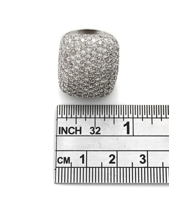 Large Pillow Top Pave Diamond Fashion Ring in 14k White Gold - Image 3