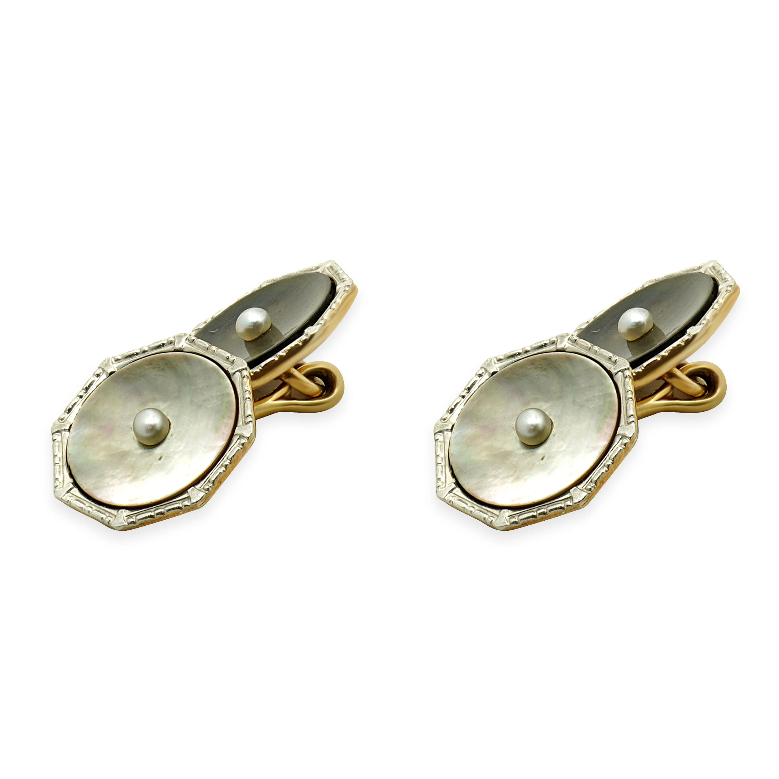 Larter & Sons 14 Karat Yellow Gold Mother of Pearl Cufflinks - Image 2
