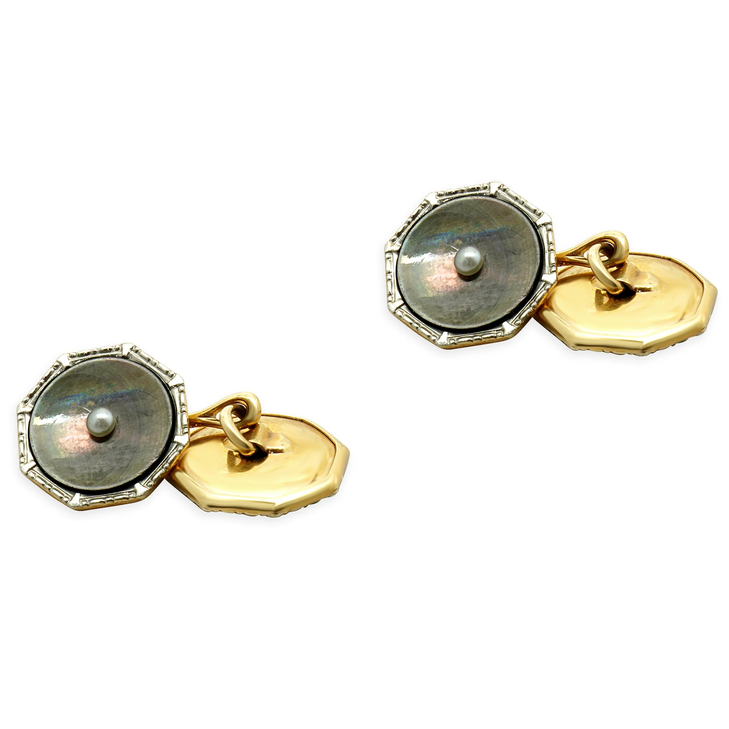 Larter & Sons 14 Karat Yellow Gold Mother of Pearl Cufflinks - Image 4