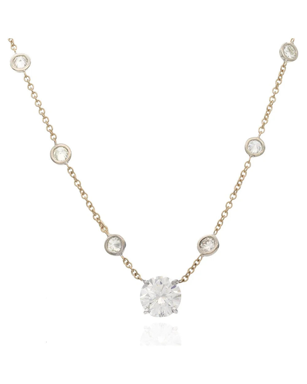 Laser Drilled Round Brilliant Cut Diamond Solitaire Necklace in 14K2T