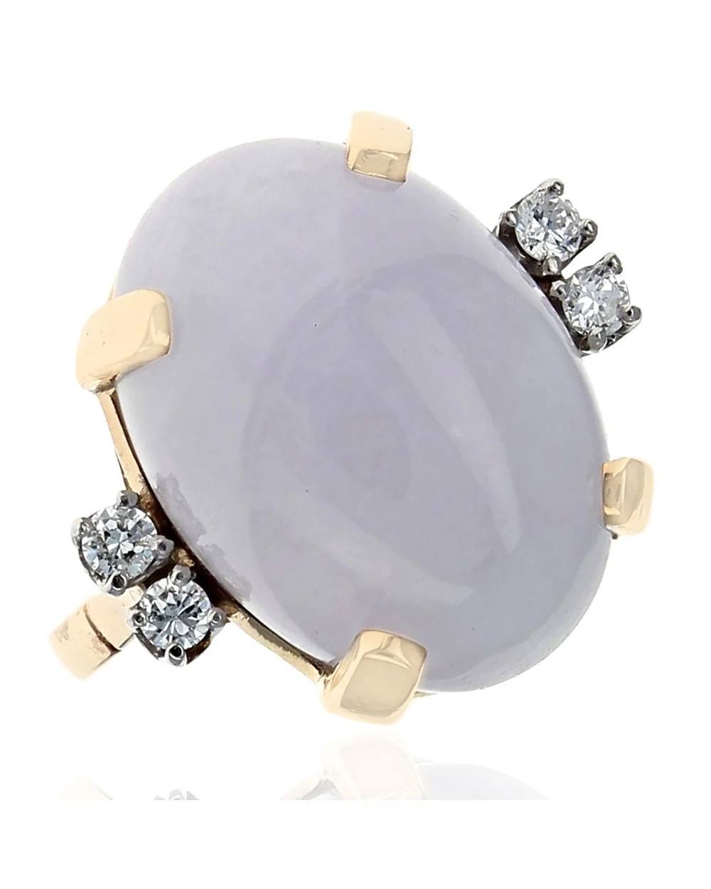 Lavender Jadeite and Diamond Accent Cabochon Ring