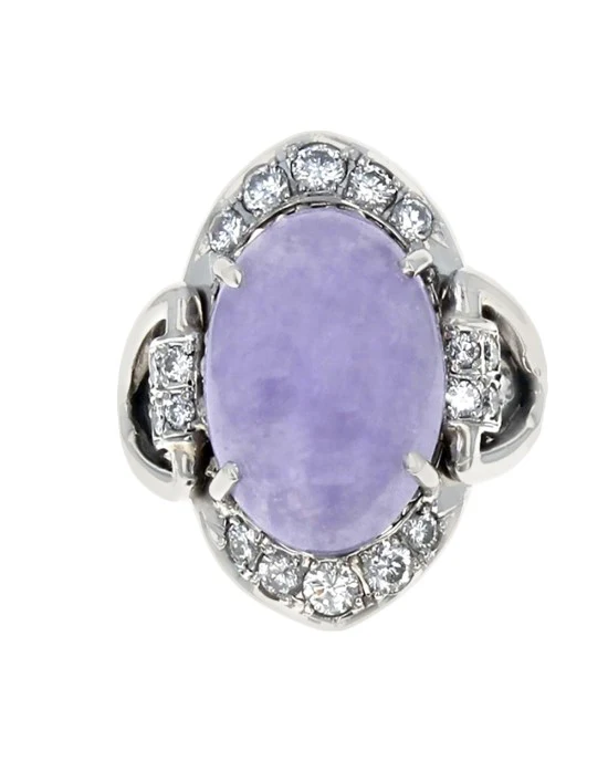Lavender Jadeite and Diamond Halo Ring in Platinum - Image 2