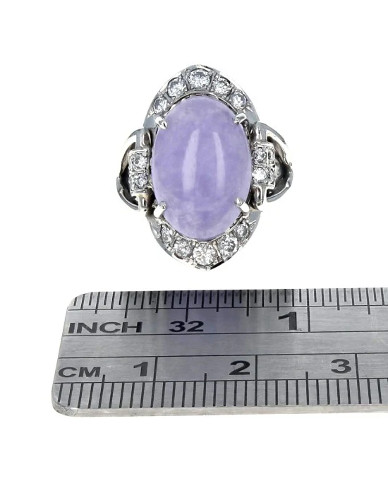 Lavender Jadeite and Diamond Halo Ring in Platinum - Image 3