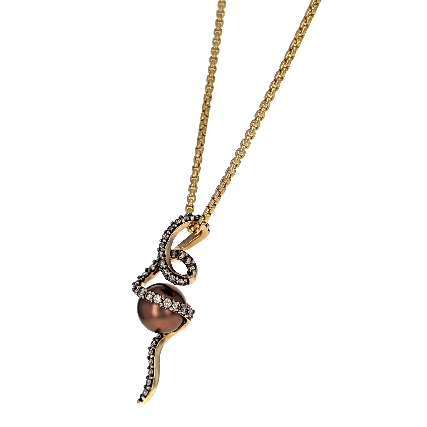 Le Vian 14K Yellow Gold Brown Pearl & Chocolate Diamond Pendant Necklace - Image 2