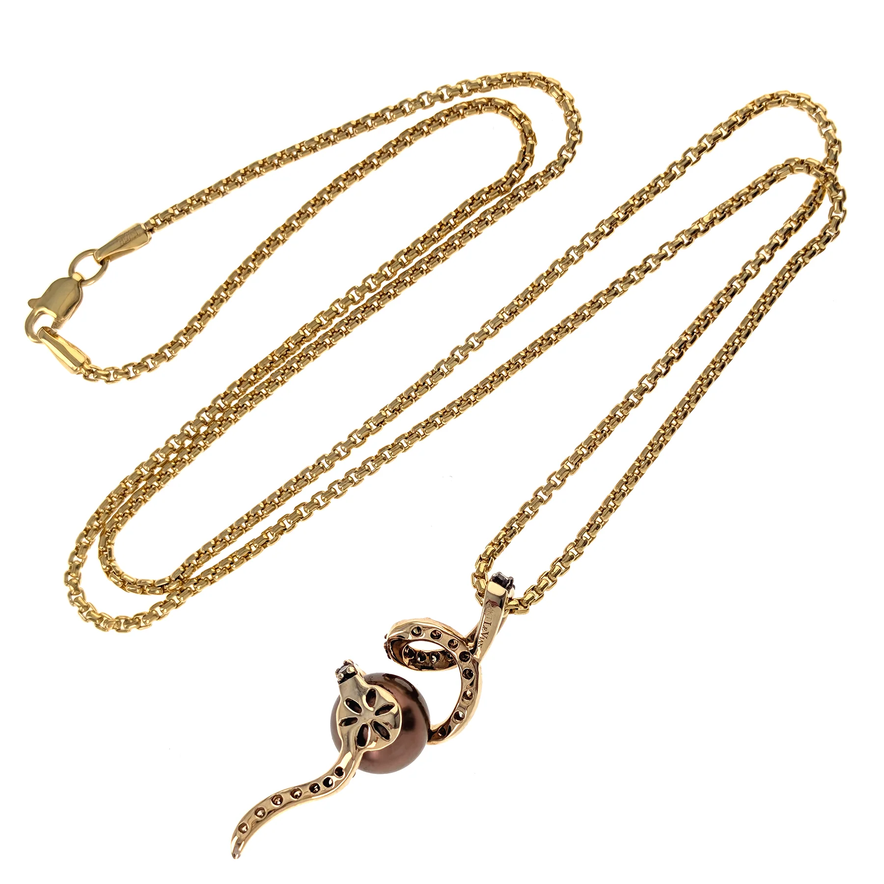 Le Vian 14K Yellow Gold Brown Pearl & Chocolate Diamond Pendant Necklace - Image 3