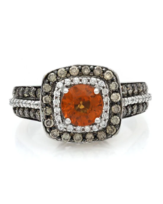Le Vian Orange Sapphire and Diamond Halo Ring - Image 2