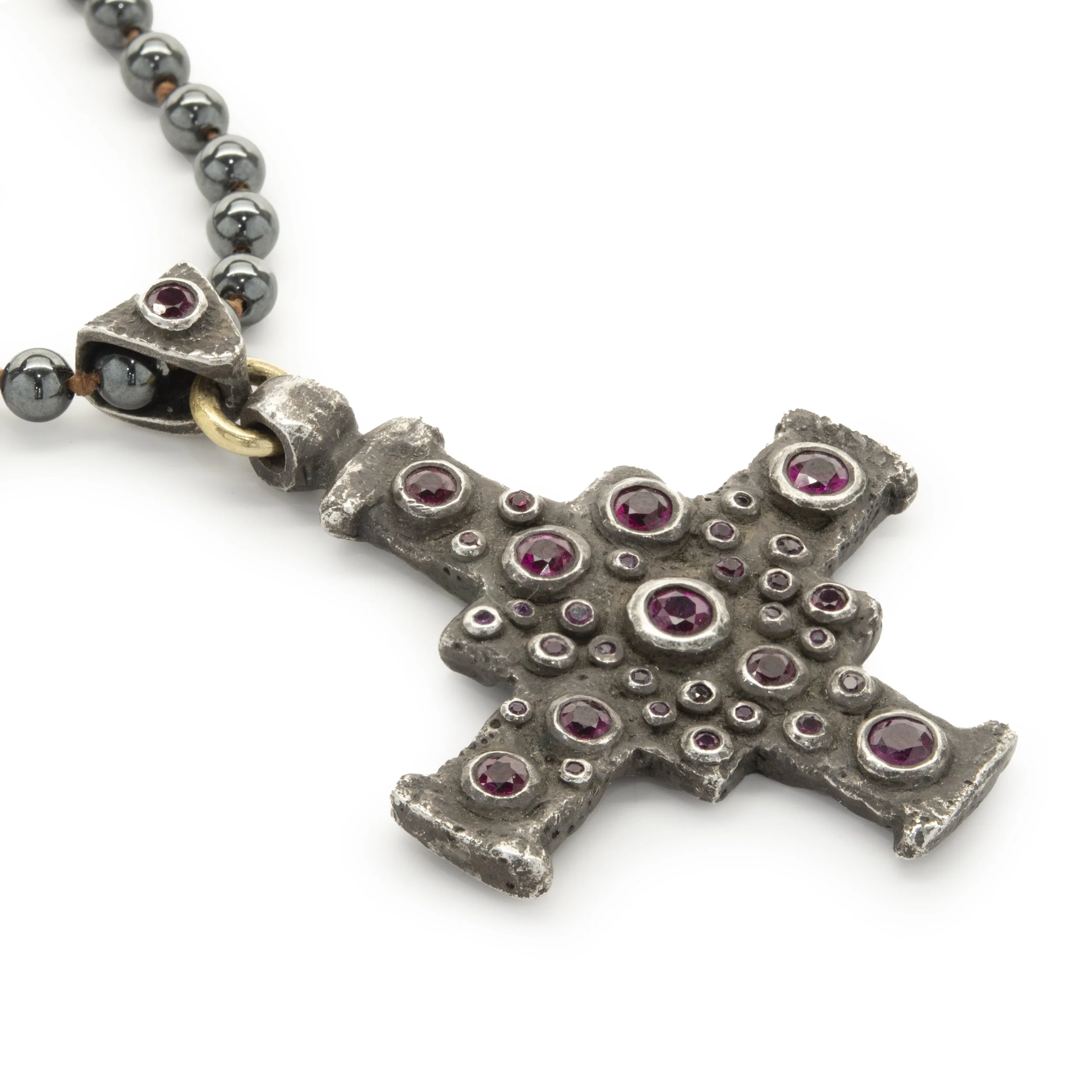Lee Brevard Sterling Silver Smoky Topaz and Hematite Maltese Cross Necklace - Image 3