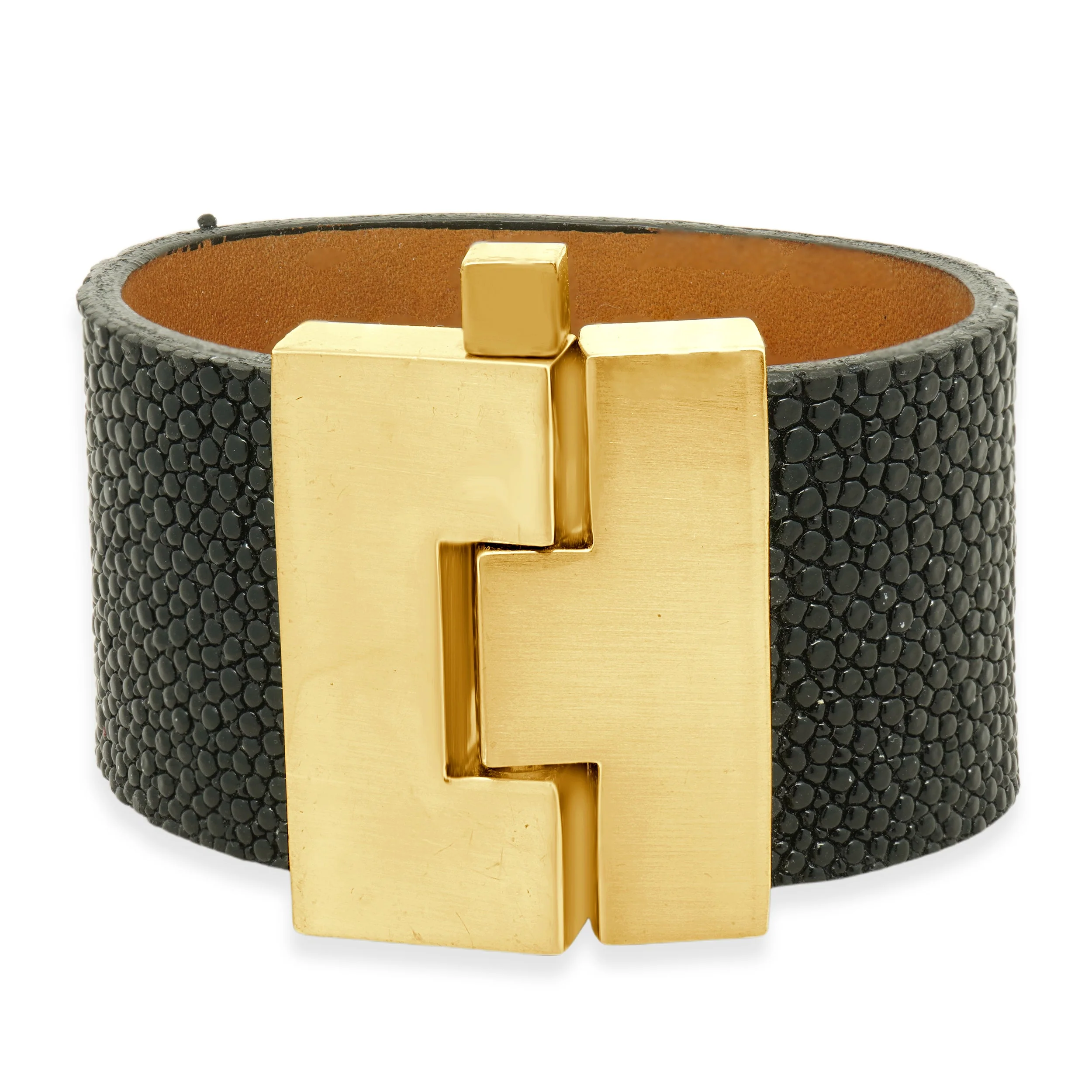 Leighelena Handmade Wide Black Stingray Jigsaw Cuff with Aluminum Alloy Buckle