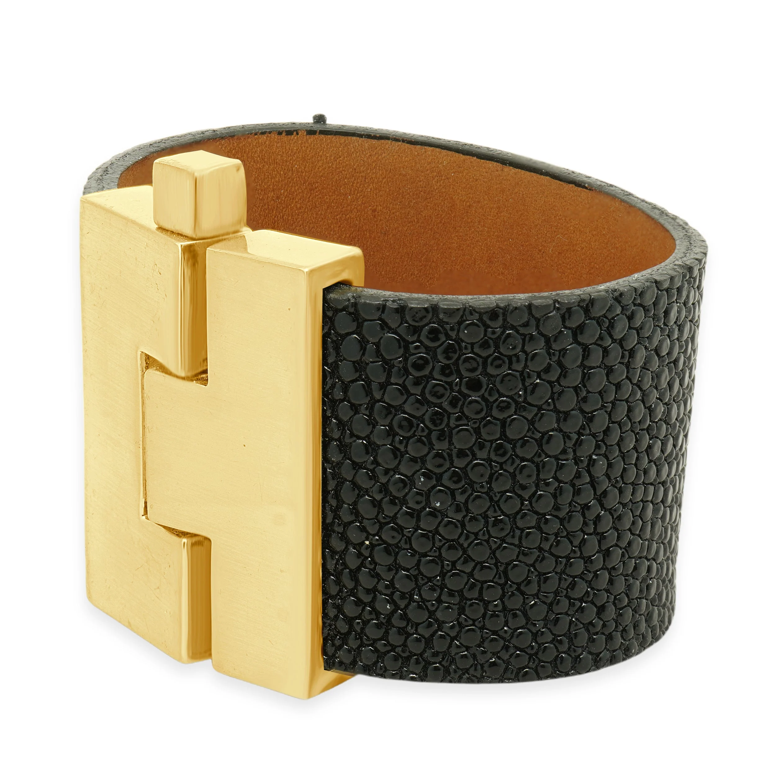 Leighelena Handmade Wide Black Stingray Jigsaw Cuff with Aluminum Alloy Buckle - Image 2