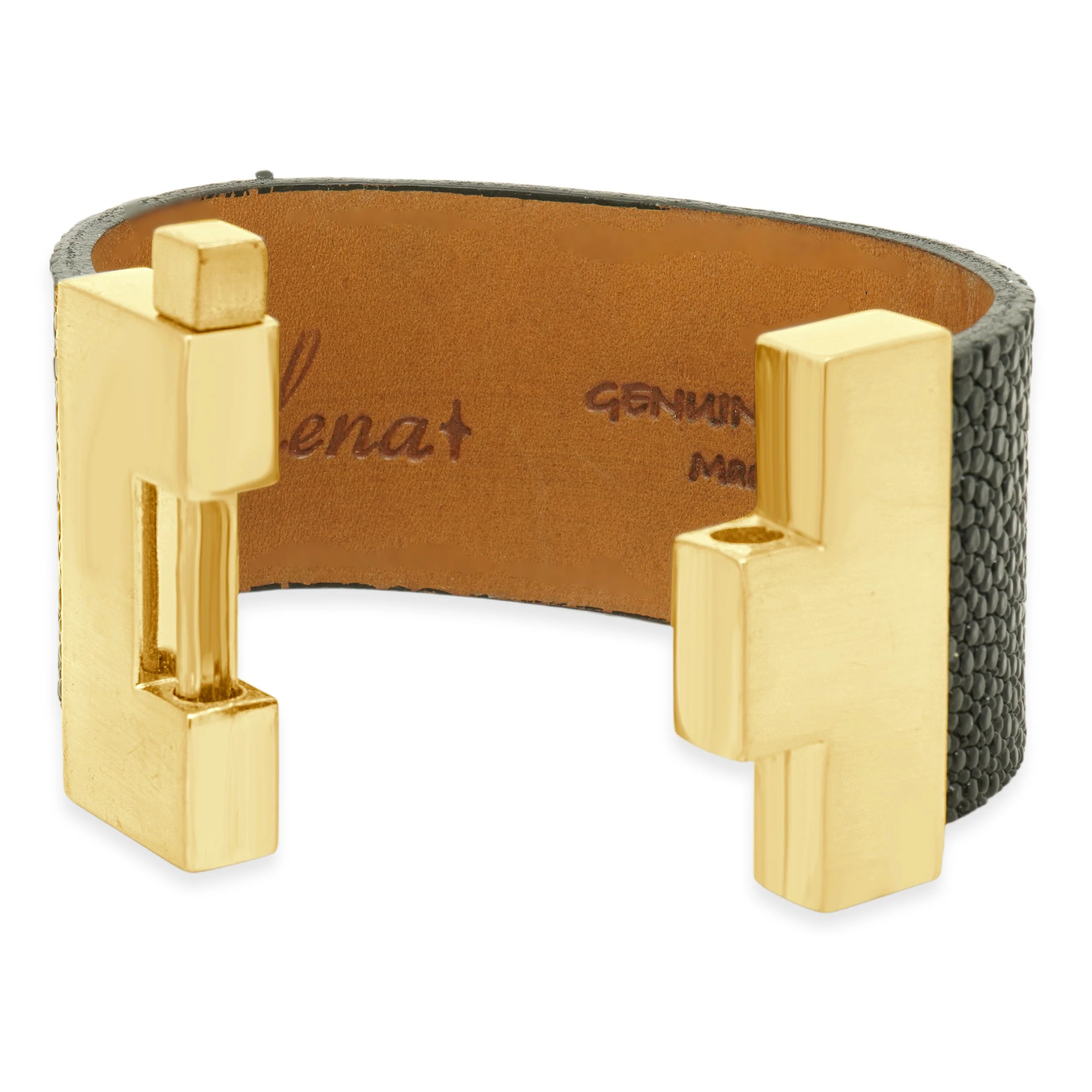 Leighelena Handmade Wide Black Stingray Jigsaw Cuff with Aluminum Alloy Buckle - Image 4