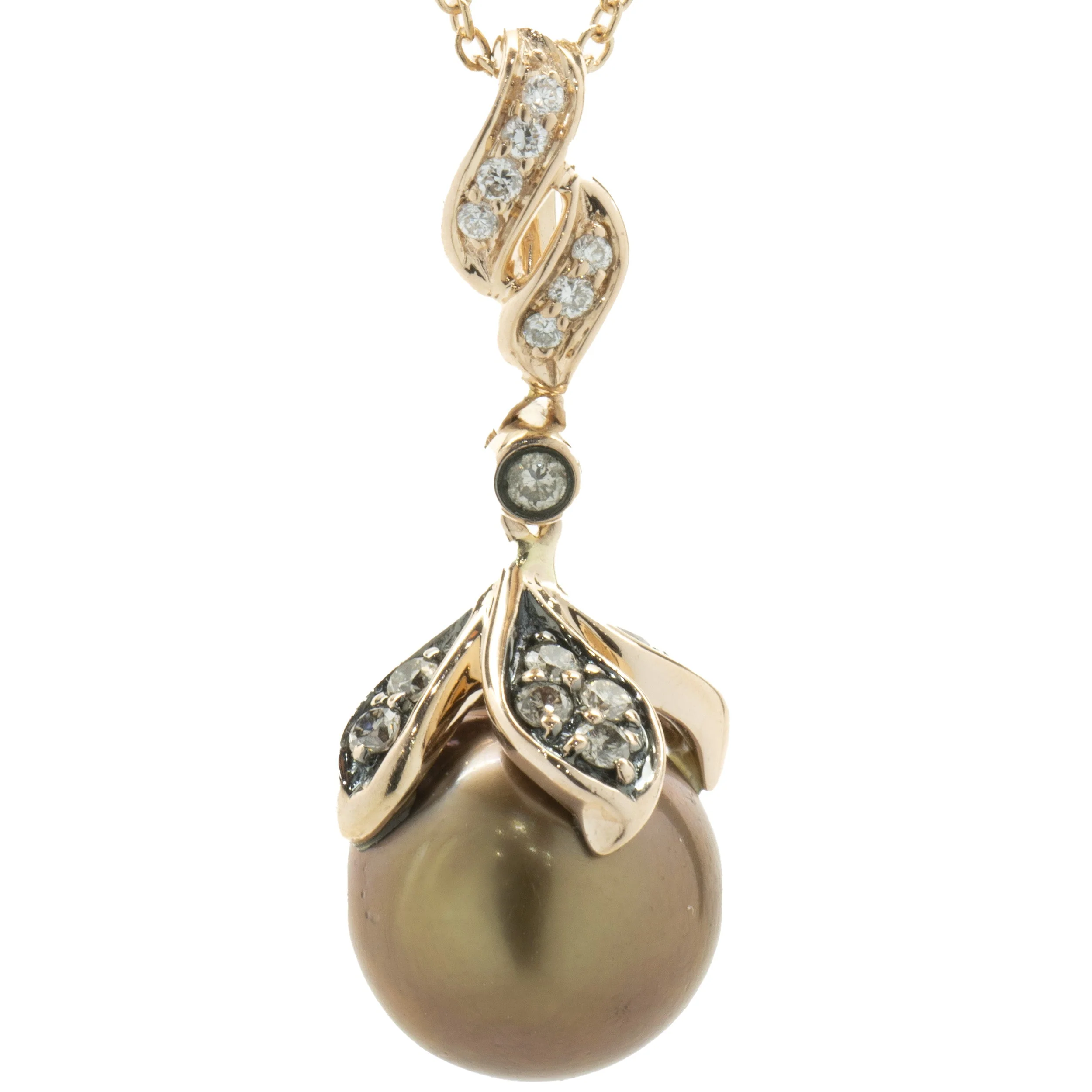 LeVian 14 Karat Rose Gold Chocolate Pearl and Chocolate Diamond Necklace - Image 3