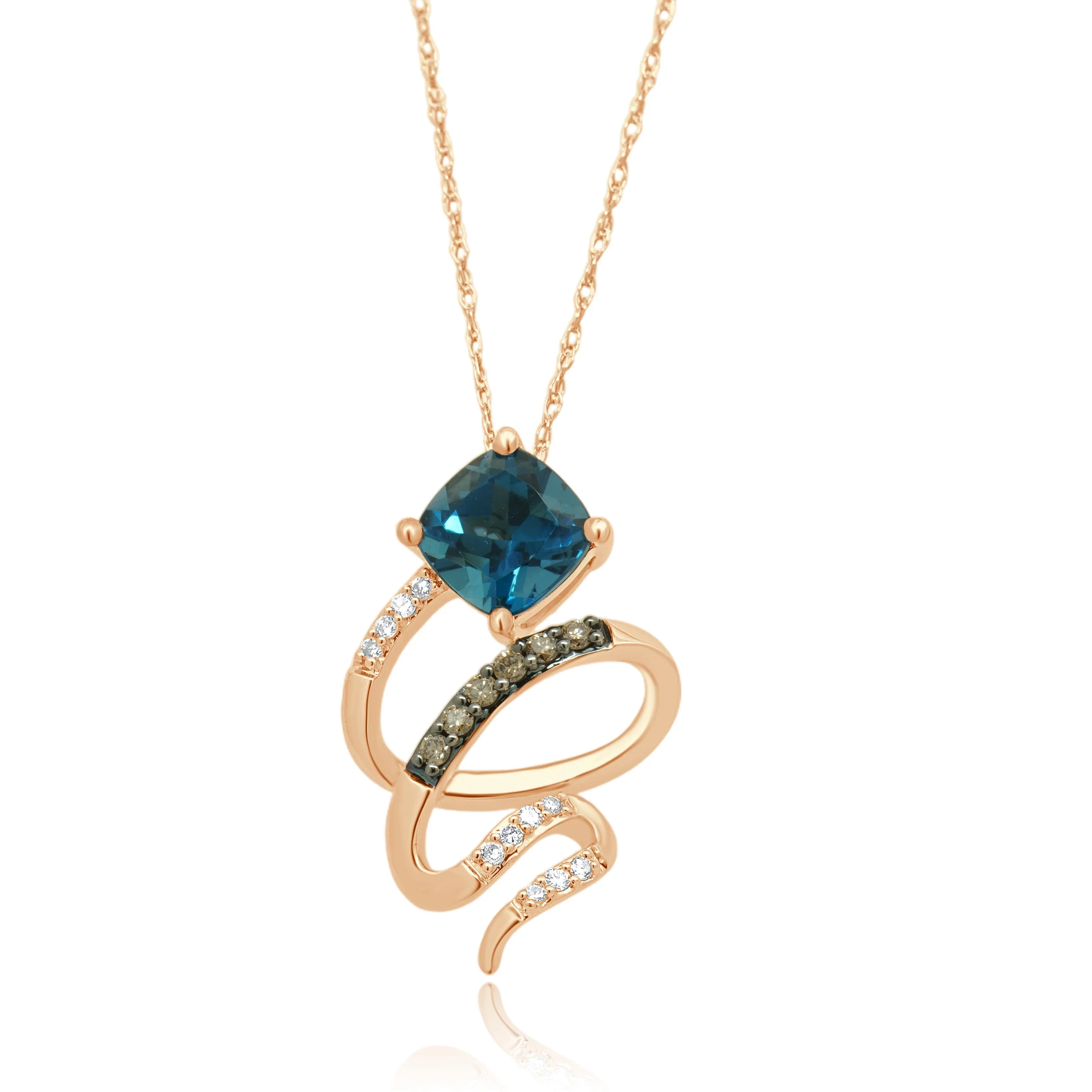 Levian 14 Karat Rose Gold Snake-Like Blue Topaz & Diamond Pendant Necklace - Image 2