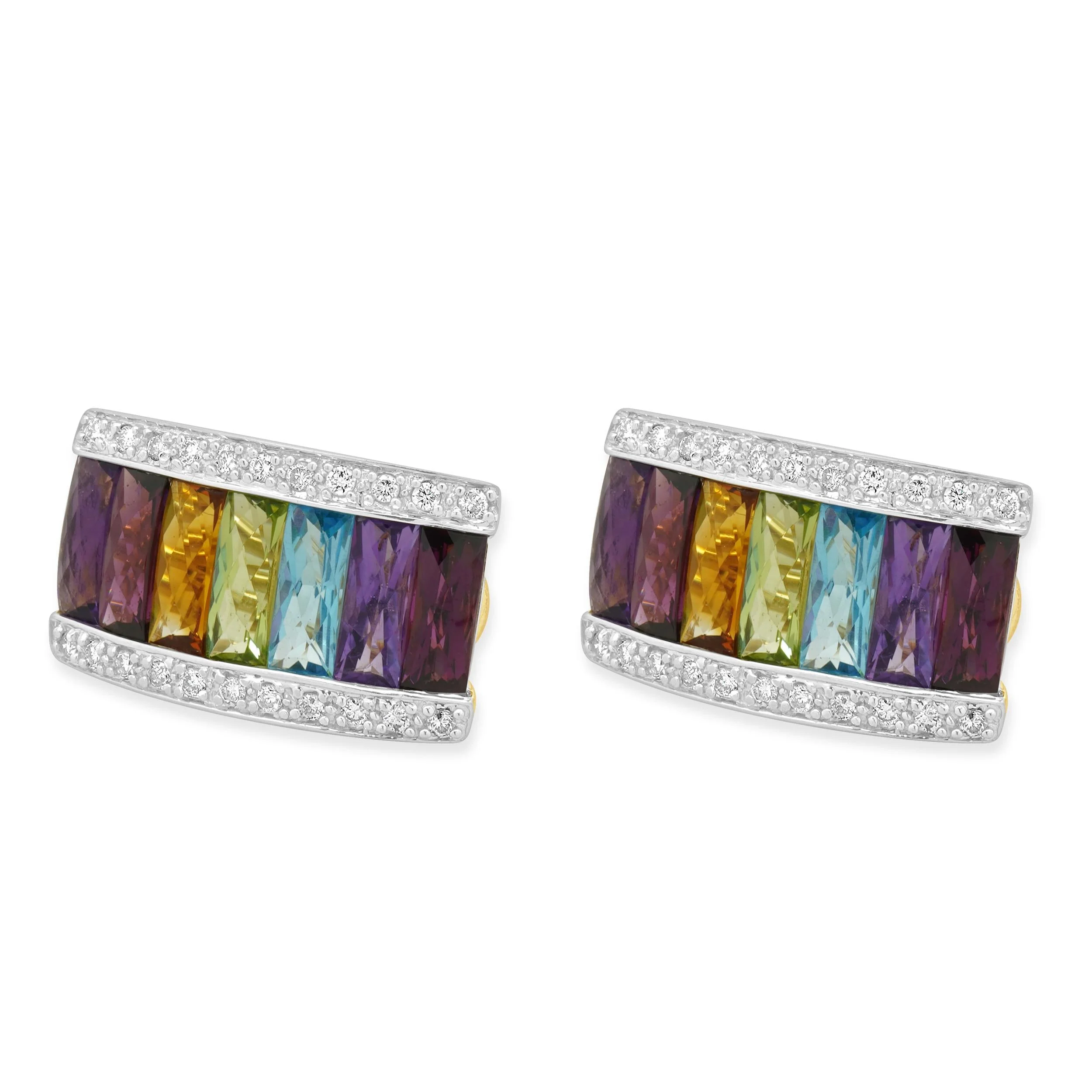 LeVian 14 Karat Yellow Gold Multi Colored Gemstone and Diamond Earrings - Image 2