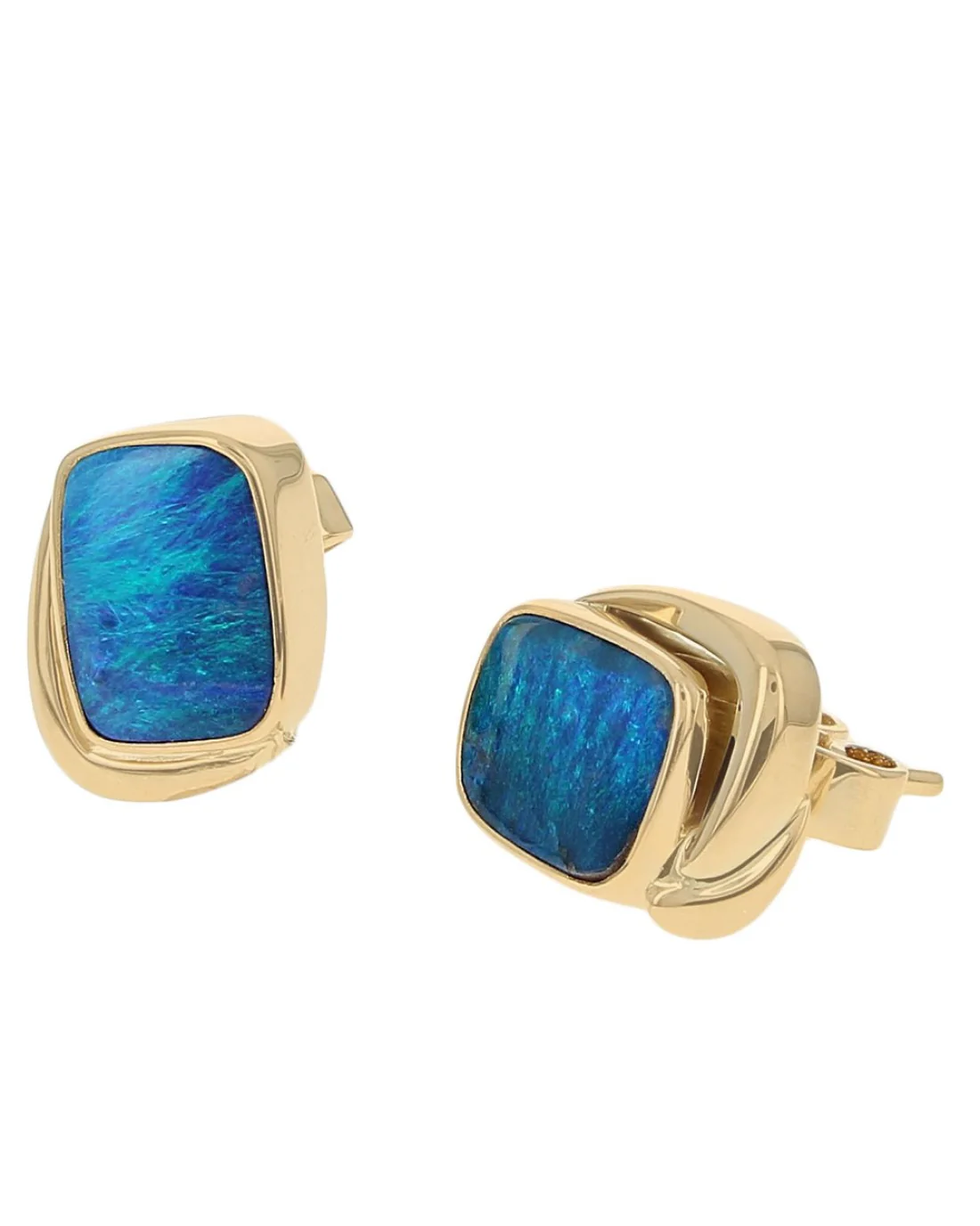 Lightning Ridge Black Opal Stud Earrings in Yellow Gold - Image 2