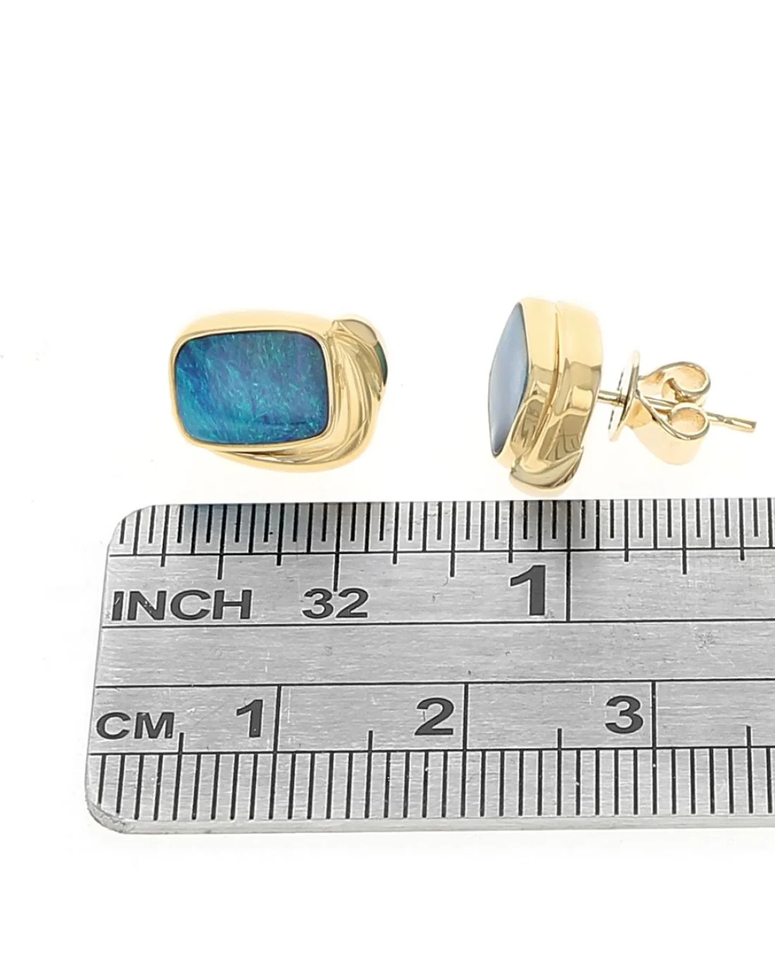 Lightning Ridge Black Opal Stud Earrings in Yellow Gold - Image 3