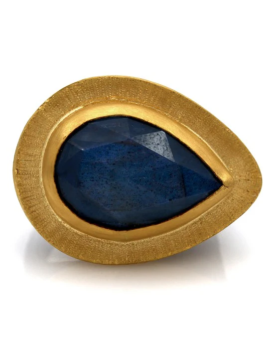 Lika Behar Pear Shape Labradorite Pompei Ring in 24k Gold and Oxidized Silver - Image 2