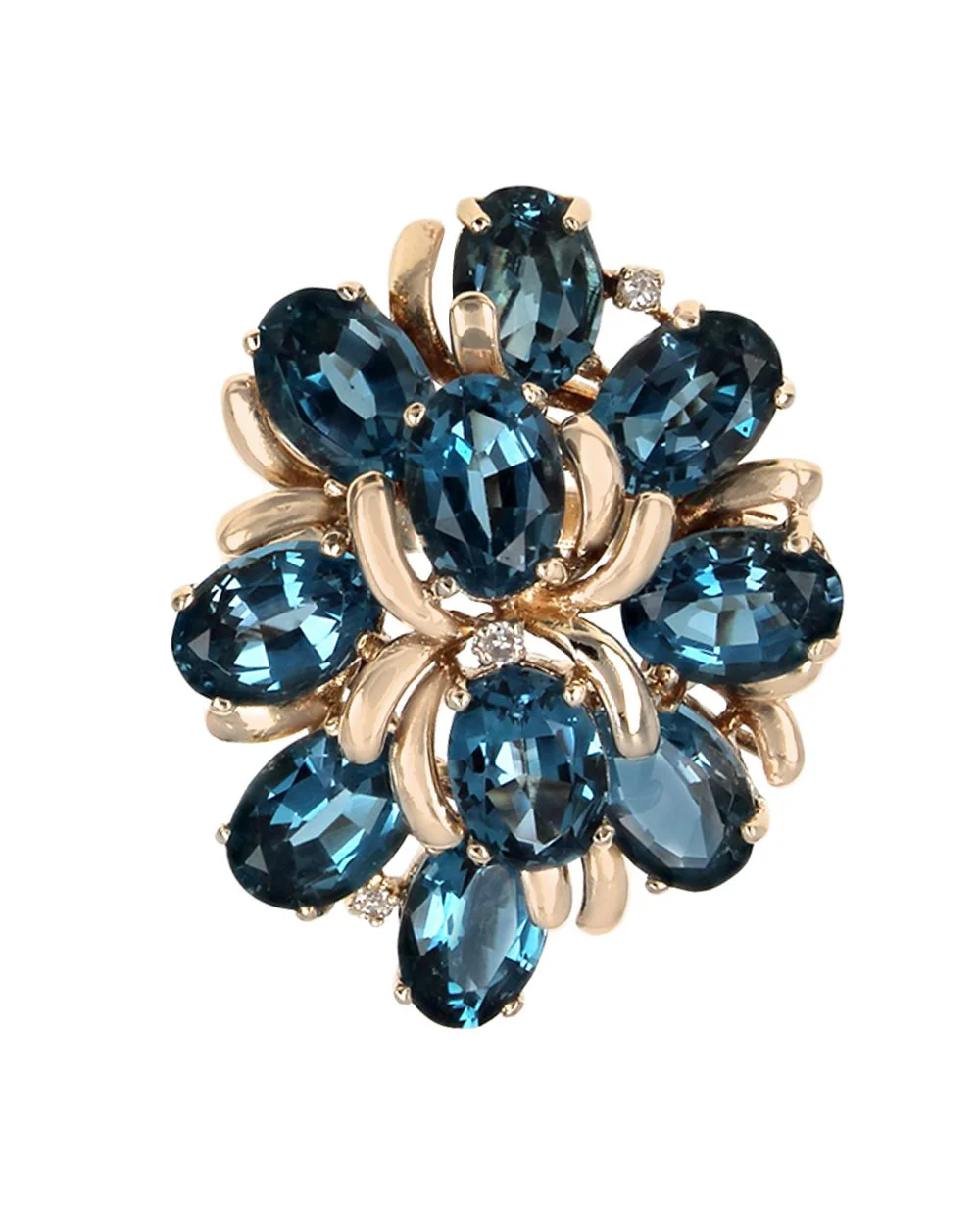 London Blue Topaz and Diamond Flower Cluster Ring - Image 2