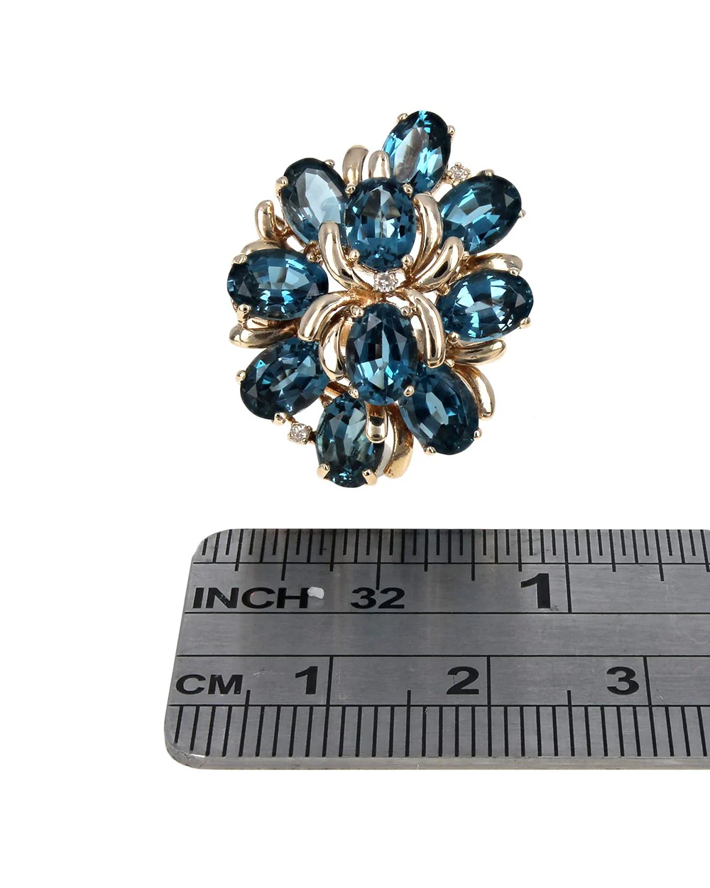 London Blue Topaz and Diamond Flower Cluster Ring - Image 3