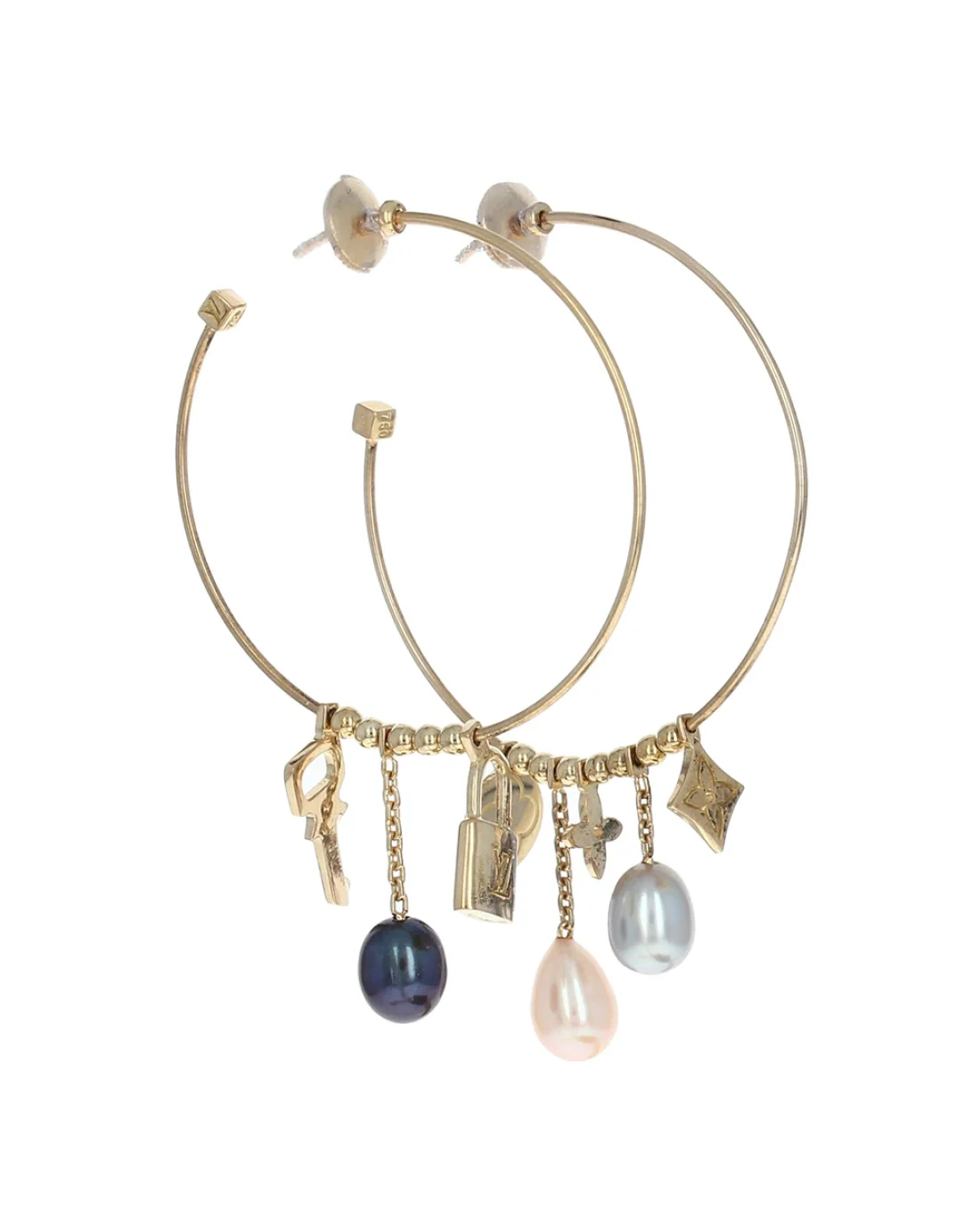 Louis Vuitton Pearl and Monogram Charm Hoops - Image 2