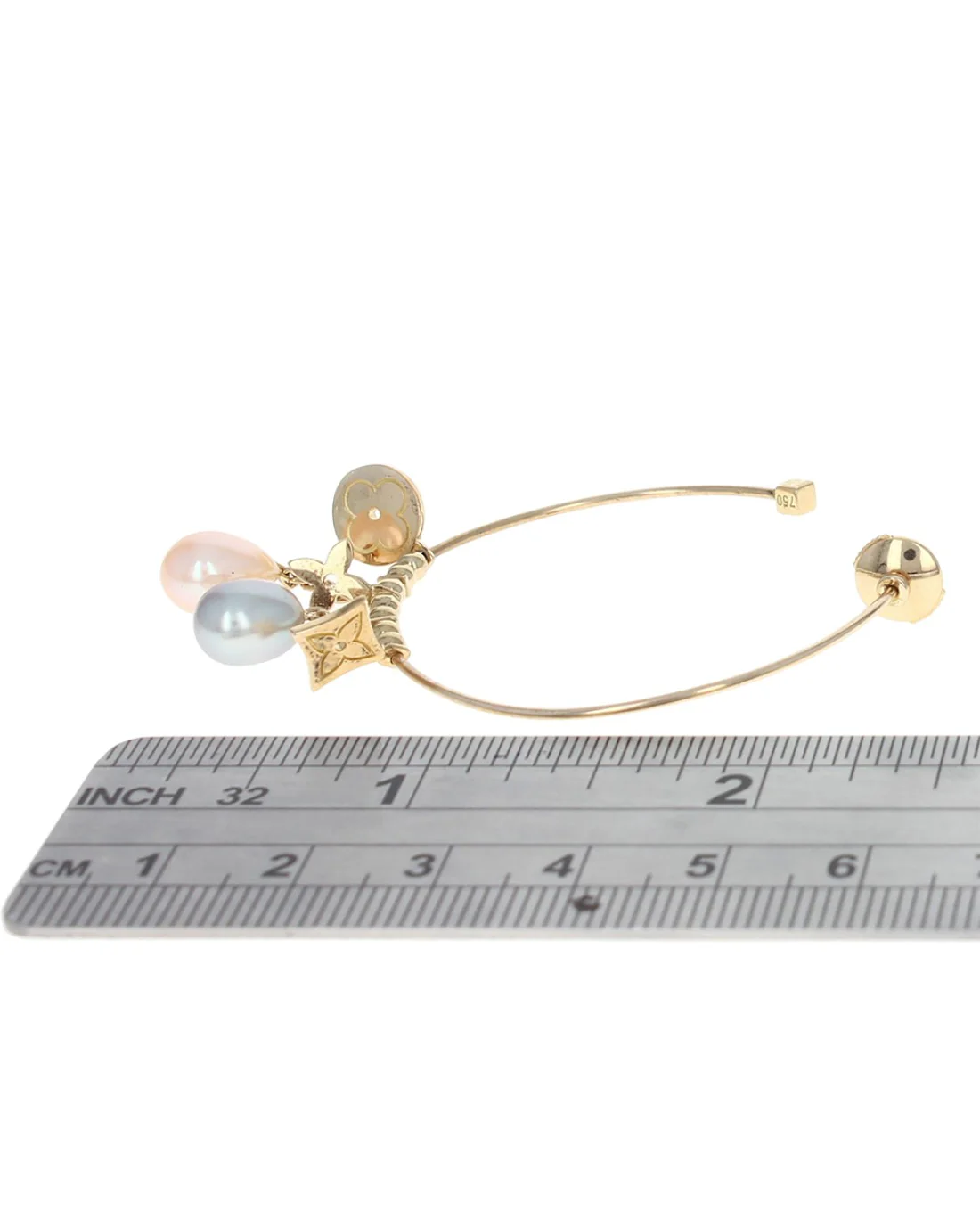 Louis Vuitton Pearl and Monogram Charm Hoops - Image 3