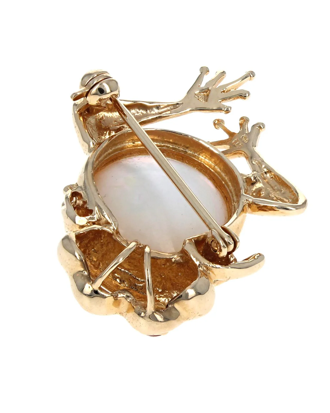 Mabe Pearl Frog Pin Pendant with Ruby Eyes - Image 2