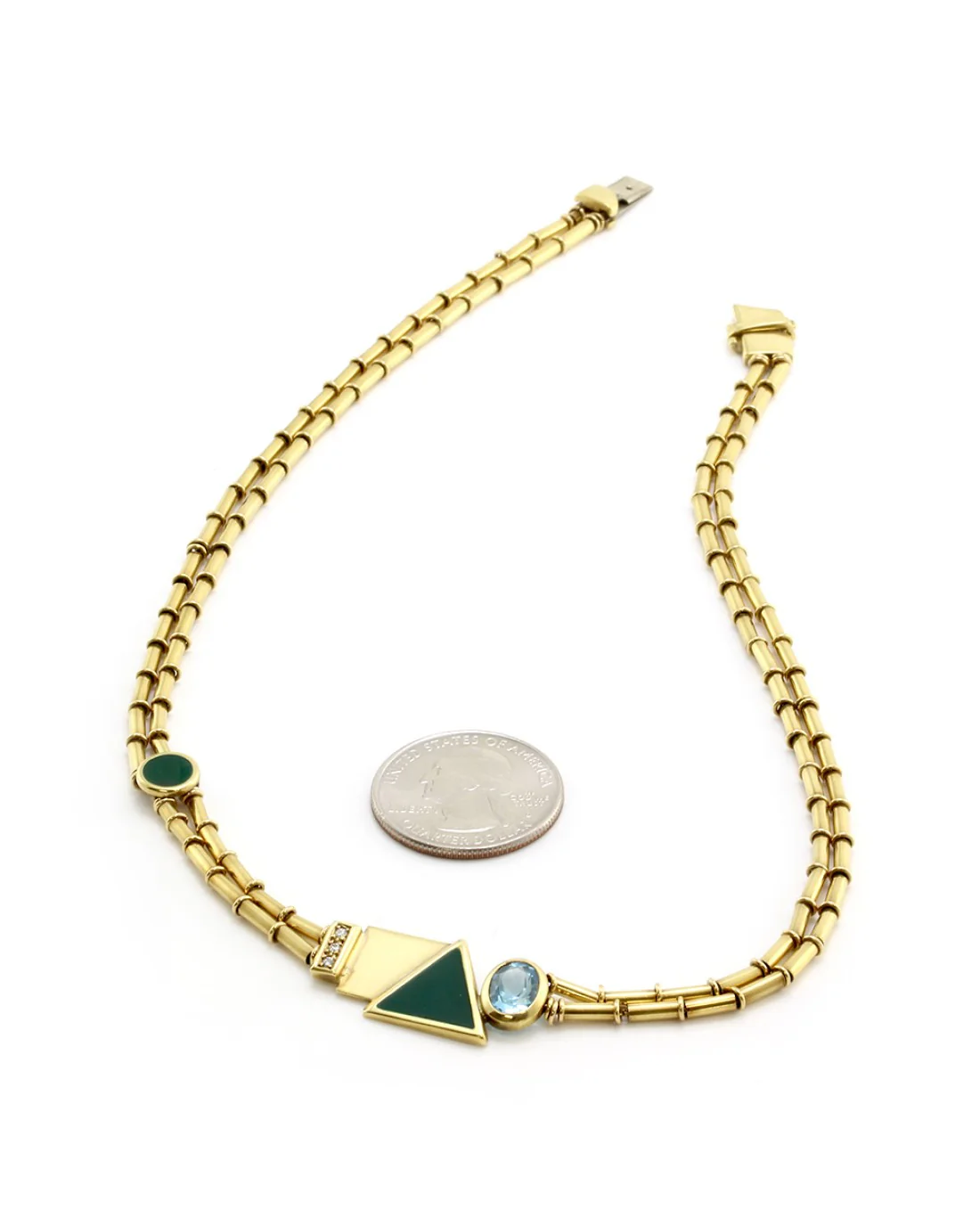 Manfredi Topaz, Diamond & Green Enamel Necklace in Yellow Gold - Image 3