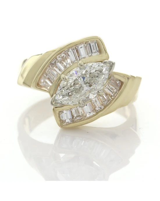 Marquise and Baguette Diamond Bypass Ring - Image 2