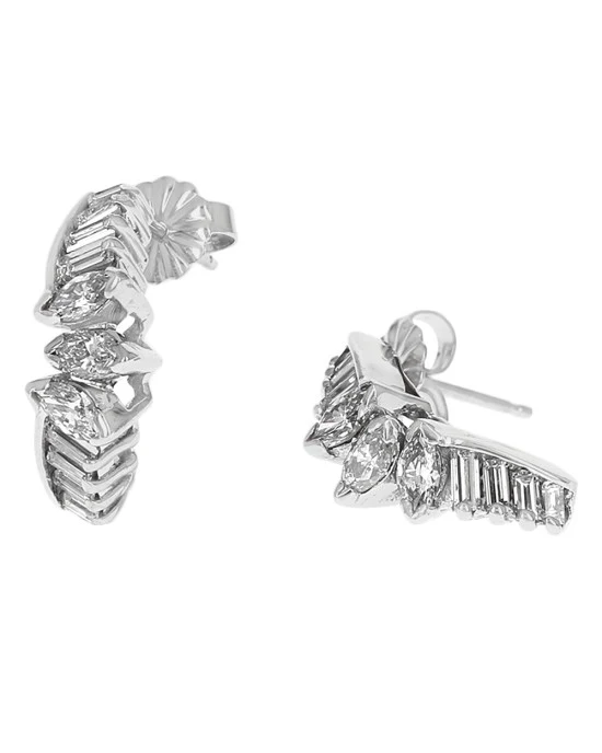 Marquise and Baguette Diamond Curved Earrings - Image 2