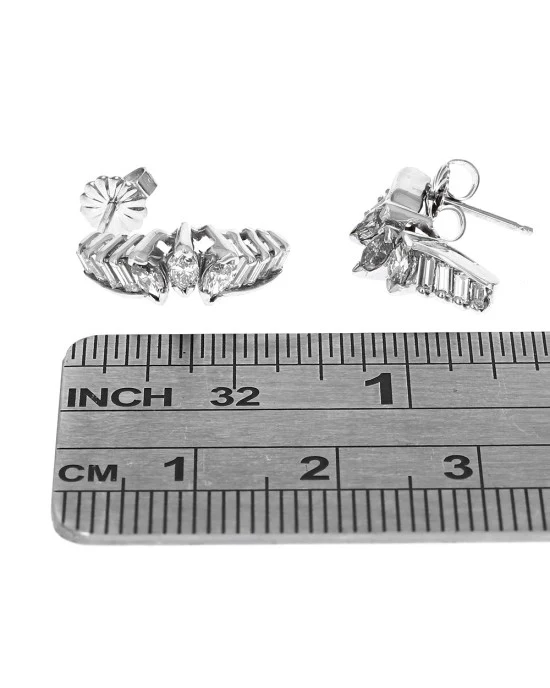 Marquise and Baguette Diamond Curved Earrings - Image 3