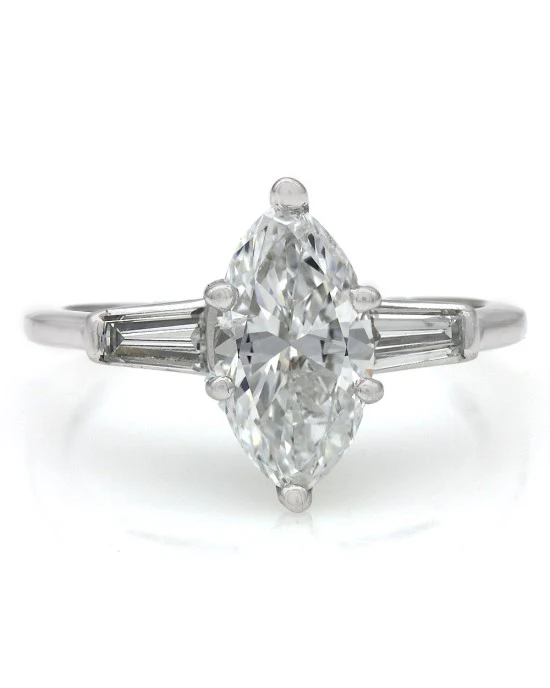 Marquise and Baguette Diamond Solitaire Ring - Image 2