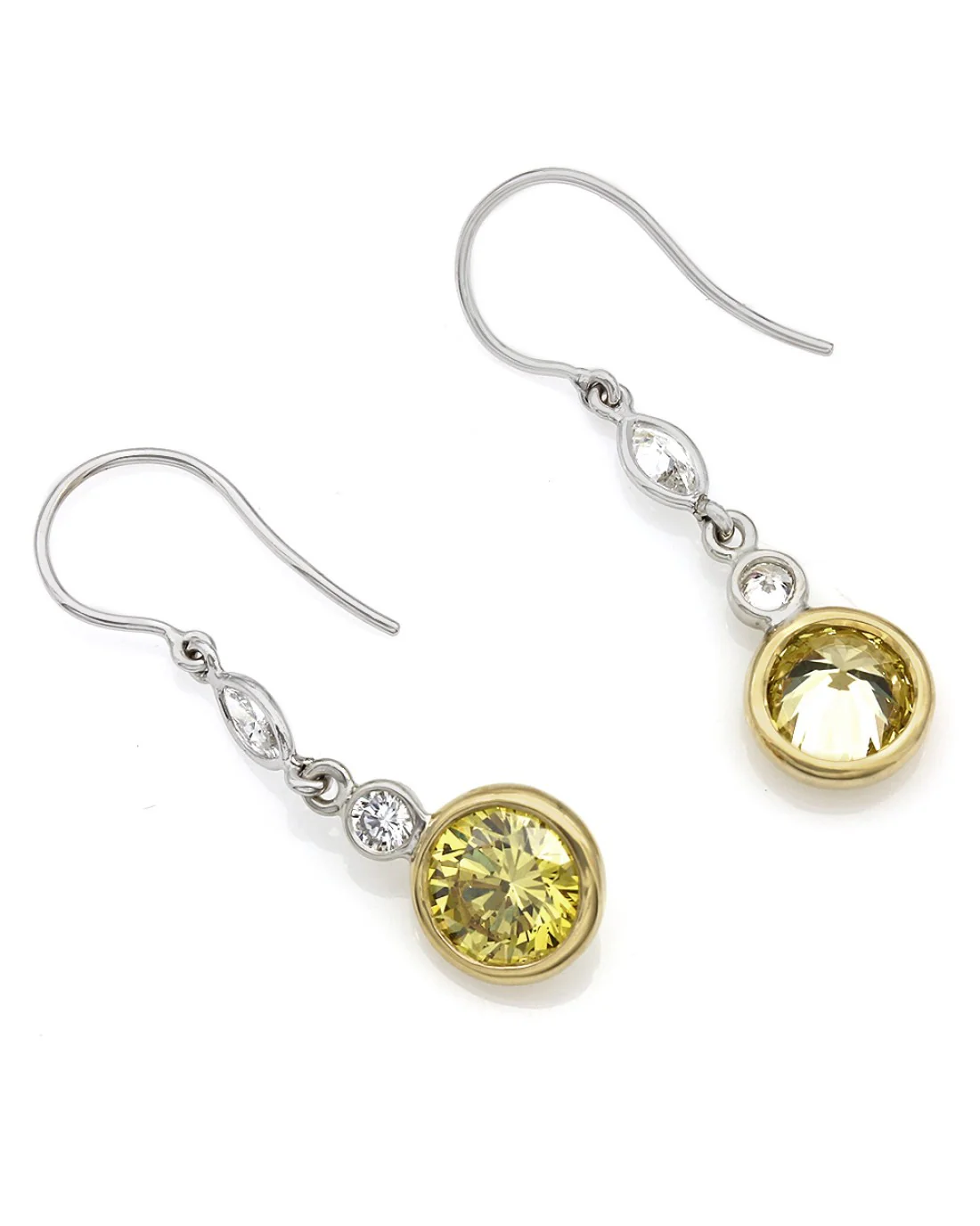 Marquise and Irradiated Yellow Round Diamond Drop Earrings - Image 2