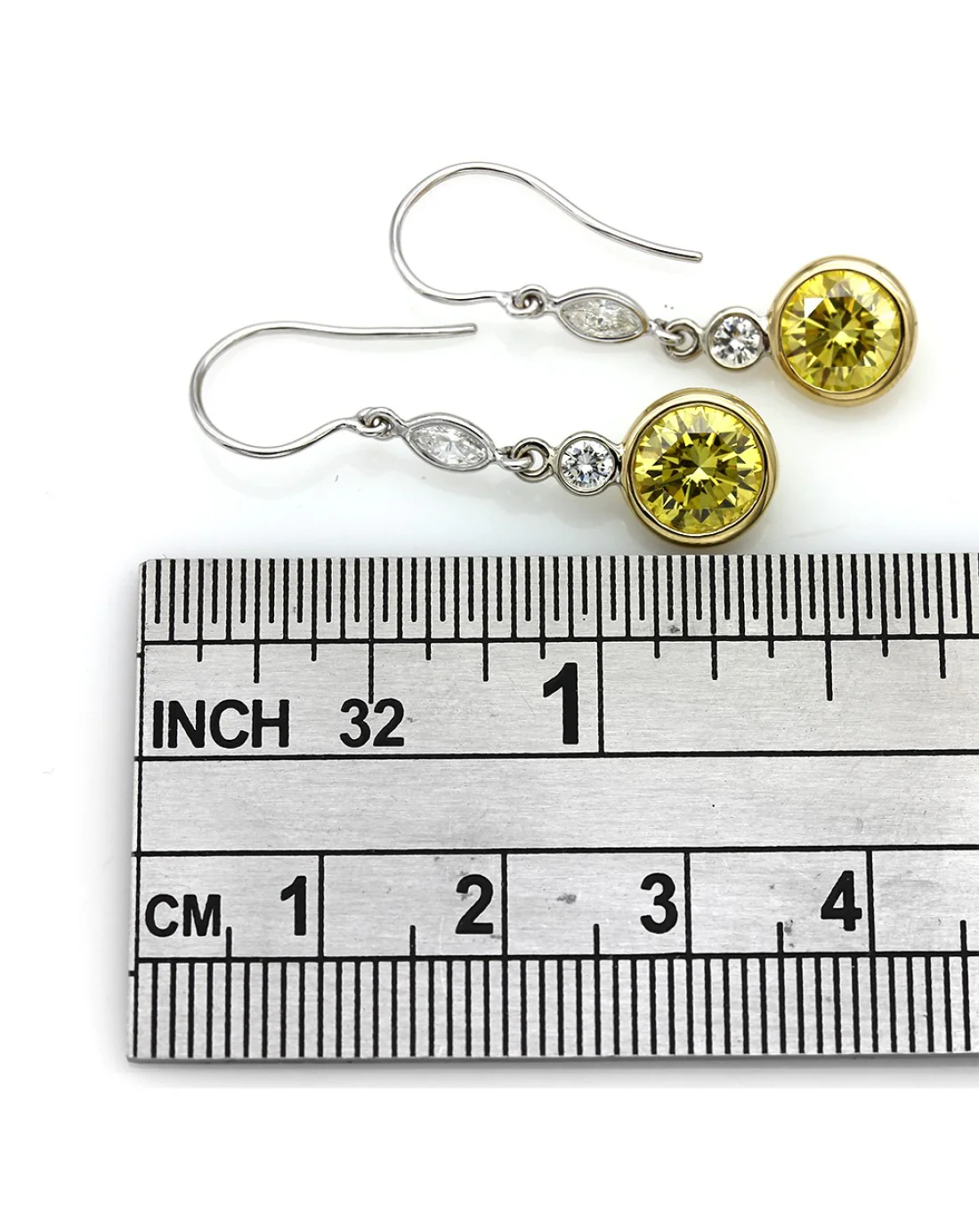 Marquise and Irradiated Yellow Round Diamond Drop Earrings - Image 3