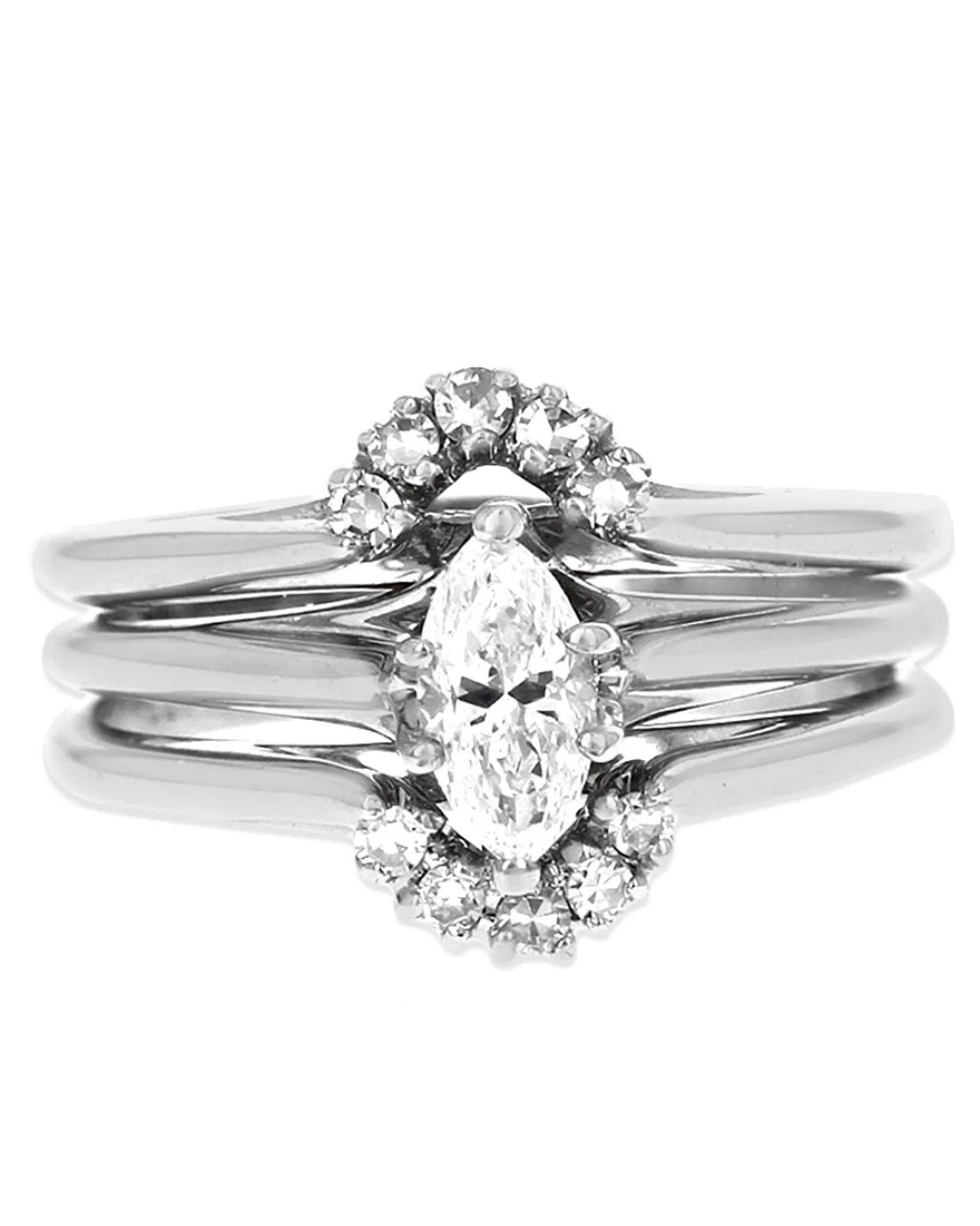 Marquise and Round Diamond Accent Wedding Set in White Gold - Image 2