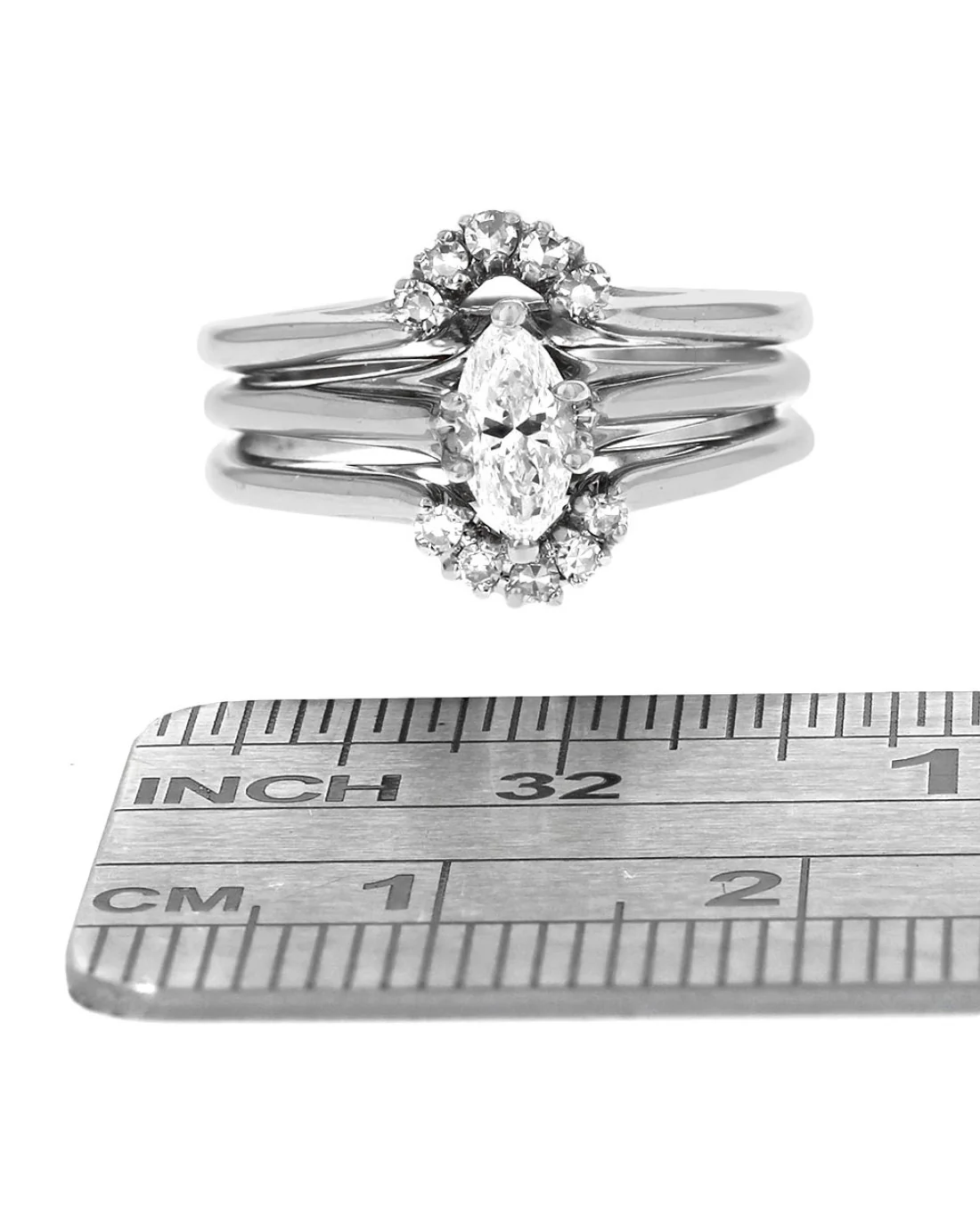 Marquise and Round Diamond Accent Wedding Set in White Gold - Image 3
