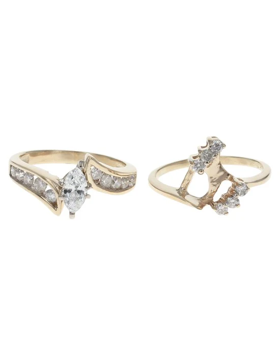 Marquise and Round Diamond Bypass Wedding Set - Image 2